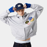 Patches Heather Grey Full Zip Hoodies eme