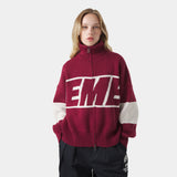 Thrill Burgundy Zipper Knit Knitwear eme