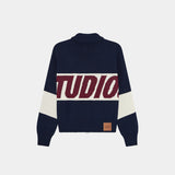 Thrill Navy Zipper Knit Knitwear eme