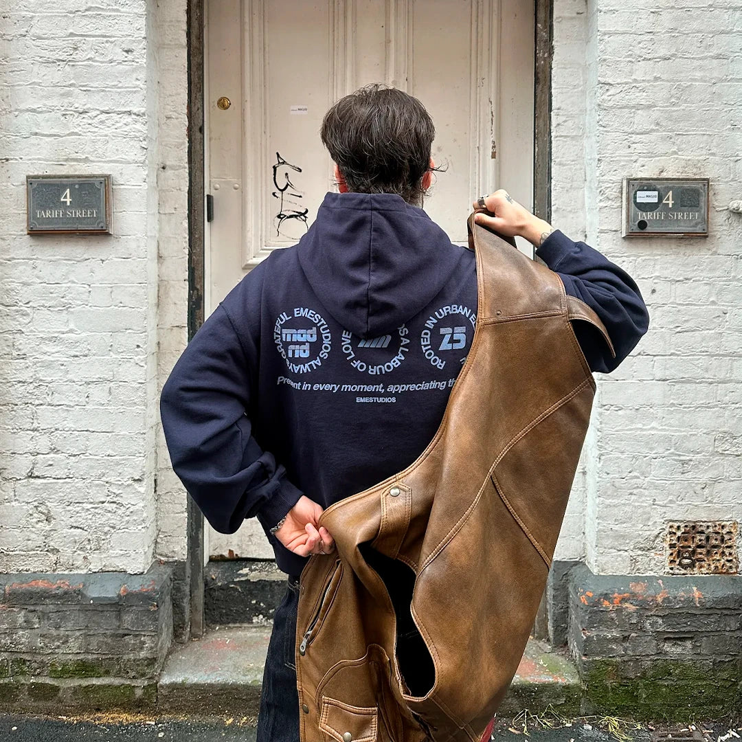 Stamp Navy Oversized Hoodie Hoodies Eme Studios