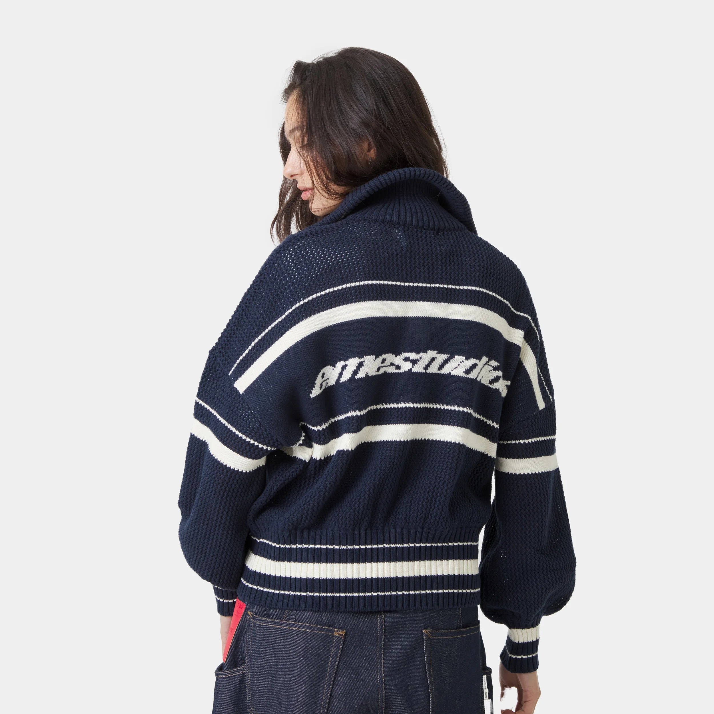 Unit Knited Navy Full Zip Knitwear Eme Studios