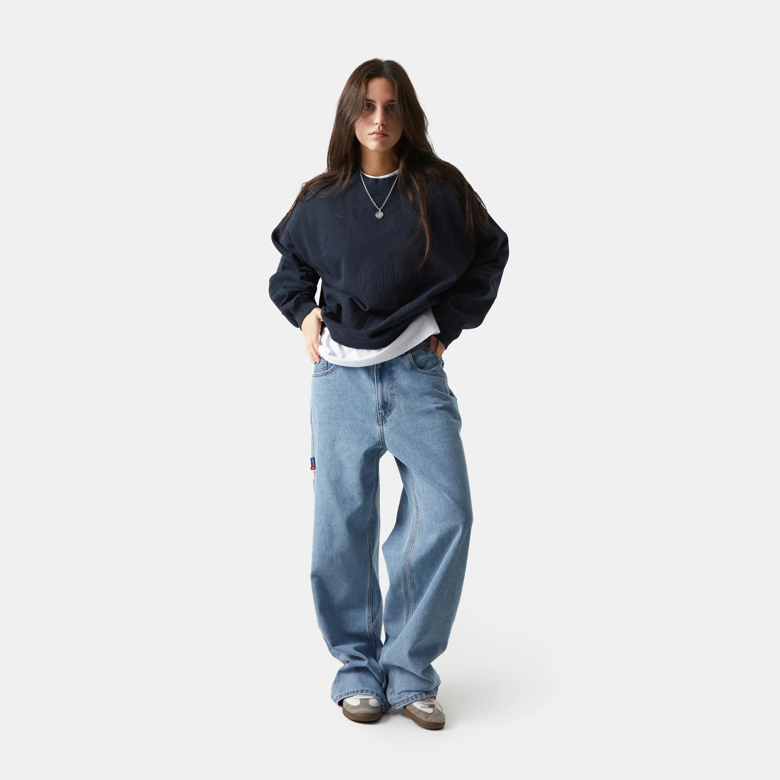 Streak Navy Oversized Crewneck Crewneck eme   