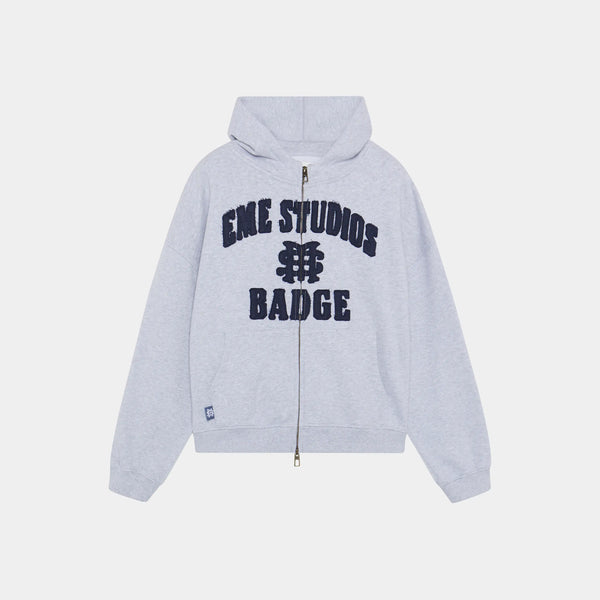 Badge Heather Grey Full Zip Hoodie eme