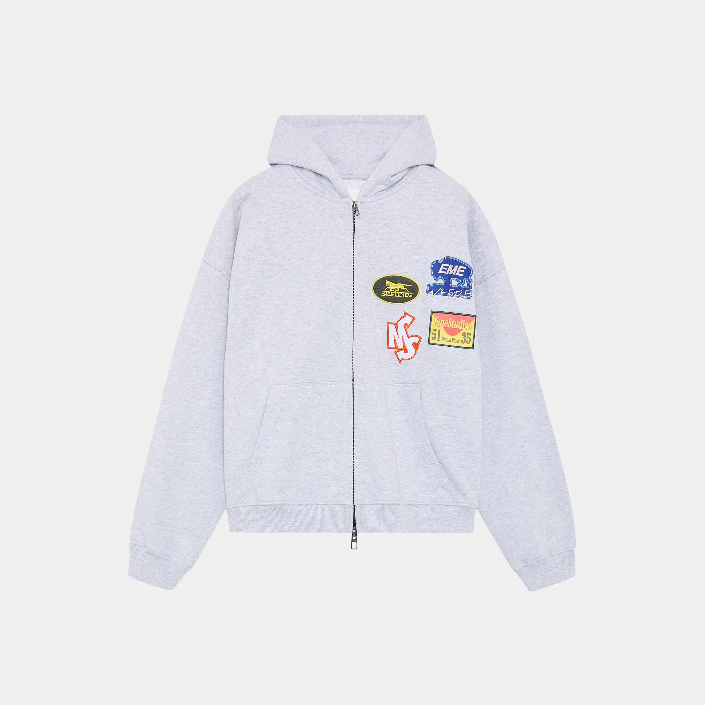 Patches Heather Grey Full Zip Hoodie eme