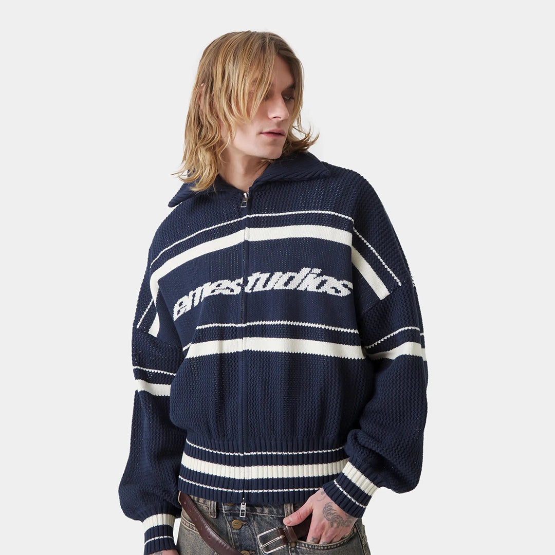 Unit Knited Navy Full Zip Knitwear Eme Studios