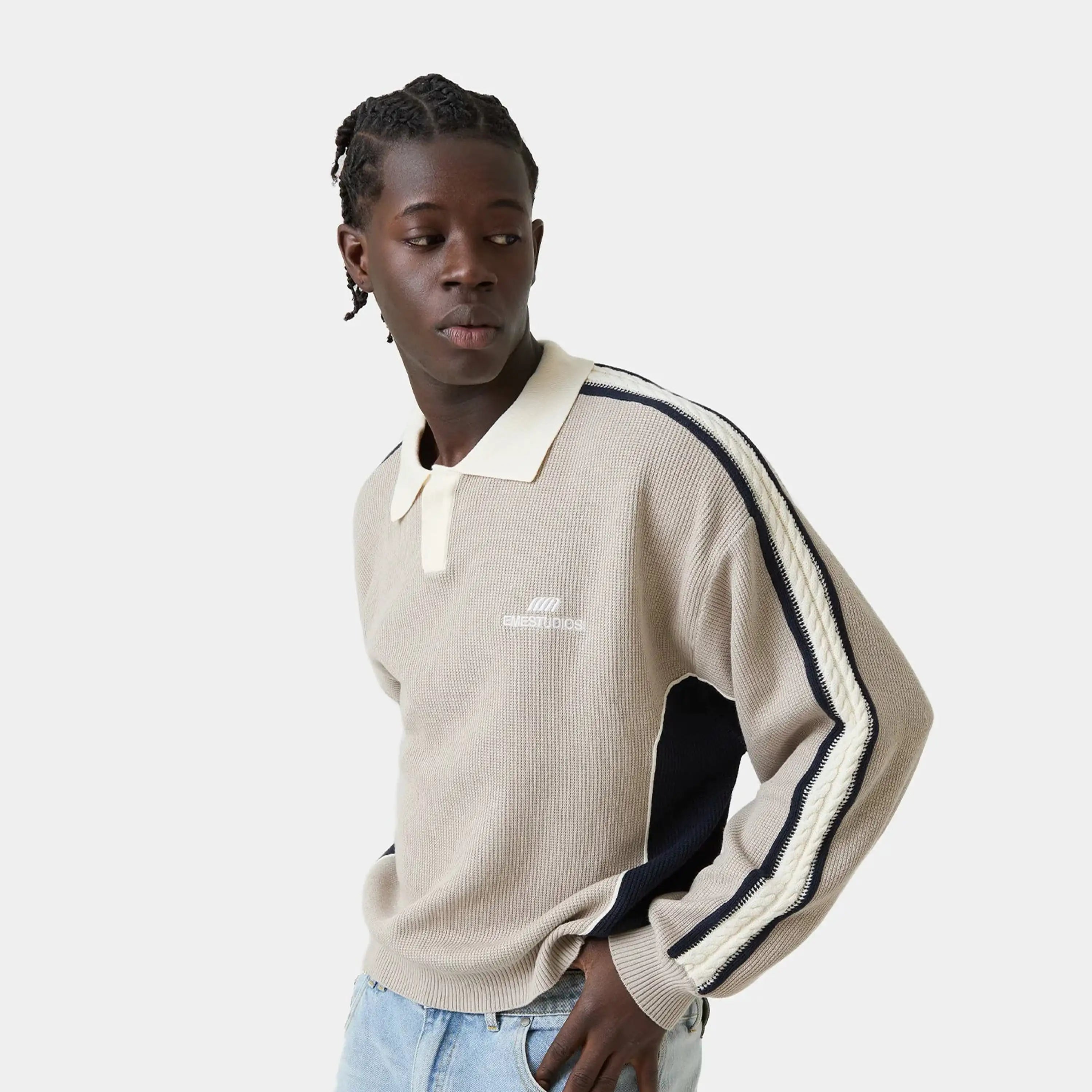 Chully Off Sand Knit Polo Knitwear Eme Studios