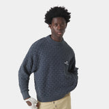 Grid Navy Cable Knit Sweater Knitwear Eme Studios