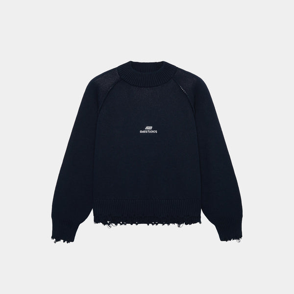 Fray Navy Knit Sweater Knit eme