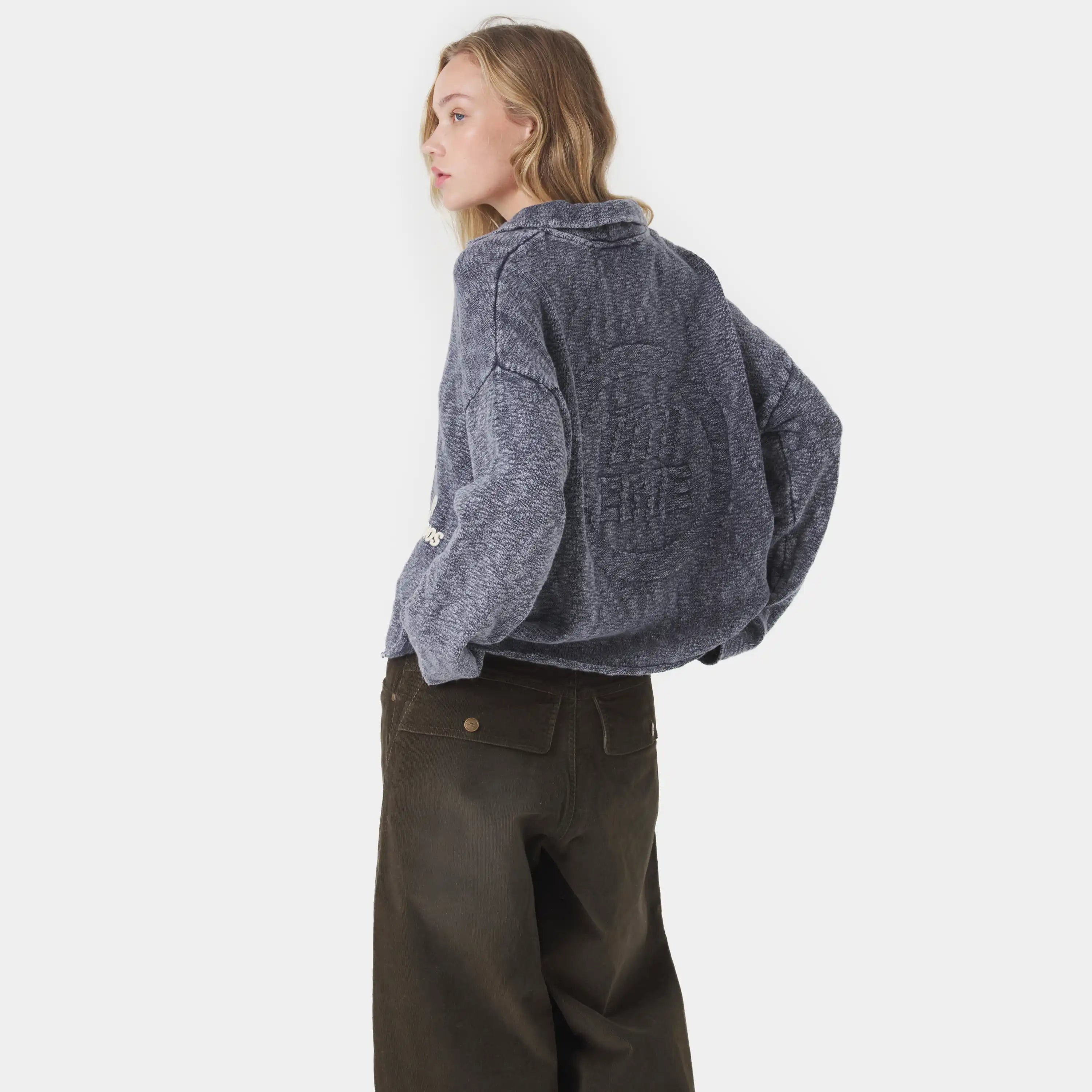 Kiff Polo Navy Knit Distressed Knitwear eme