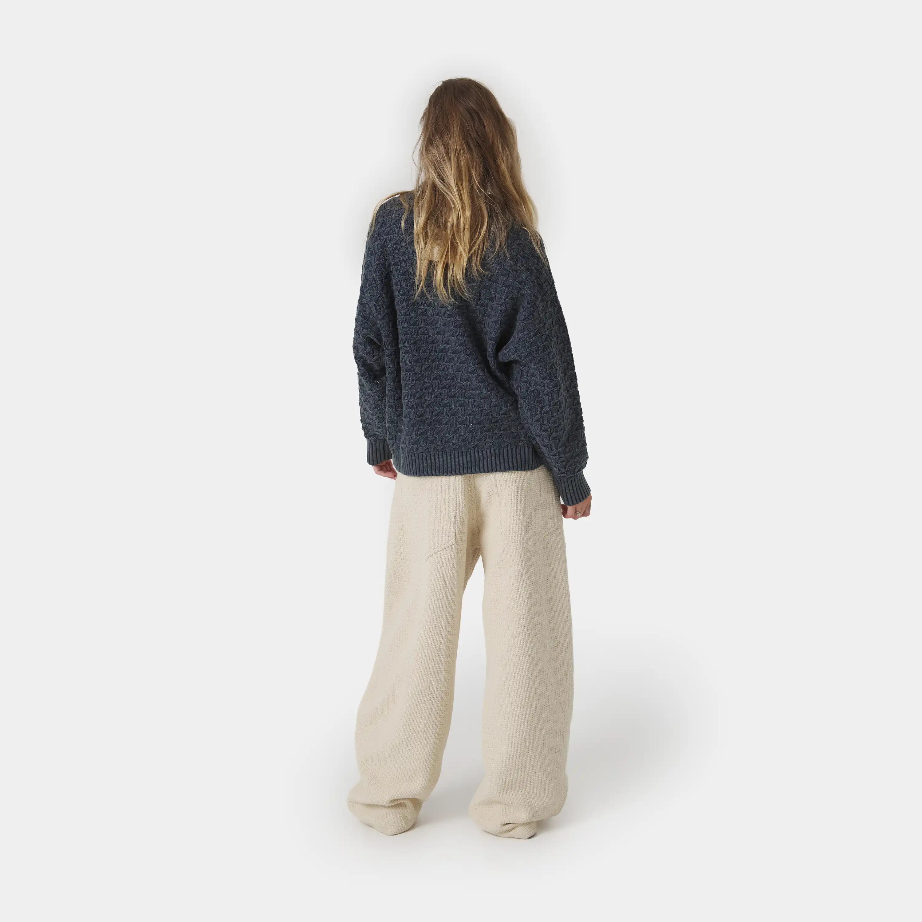 Grid Navy Cable Knit Sweater Knitwear Eme Studios