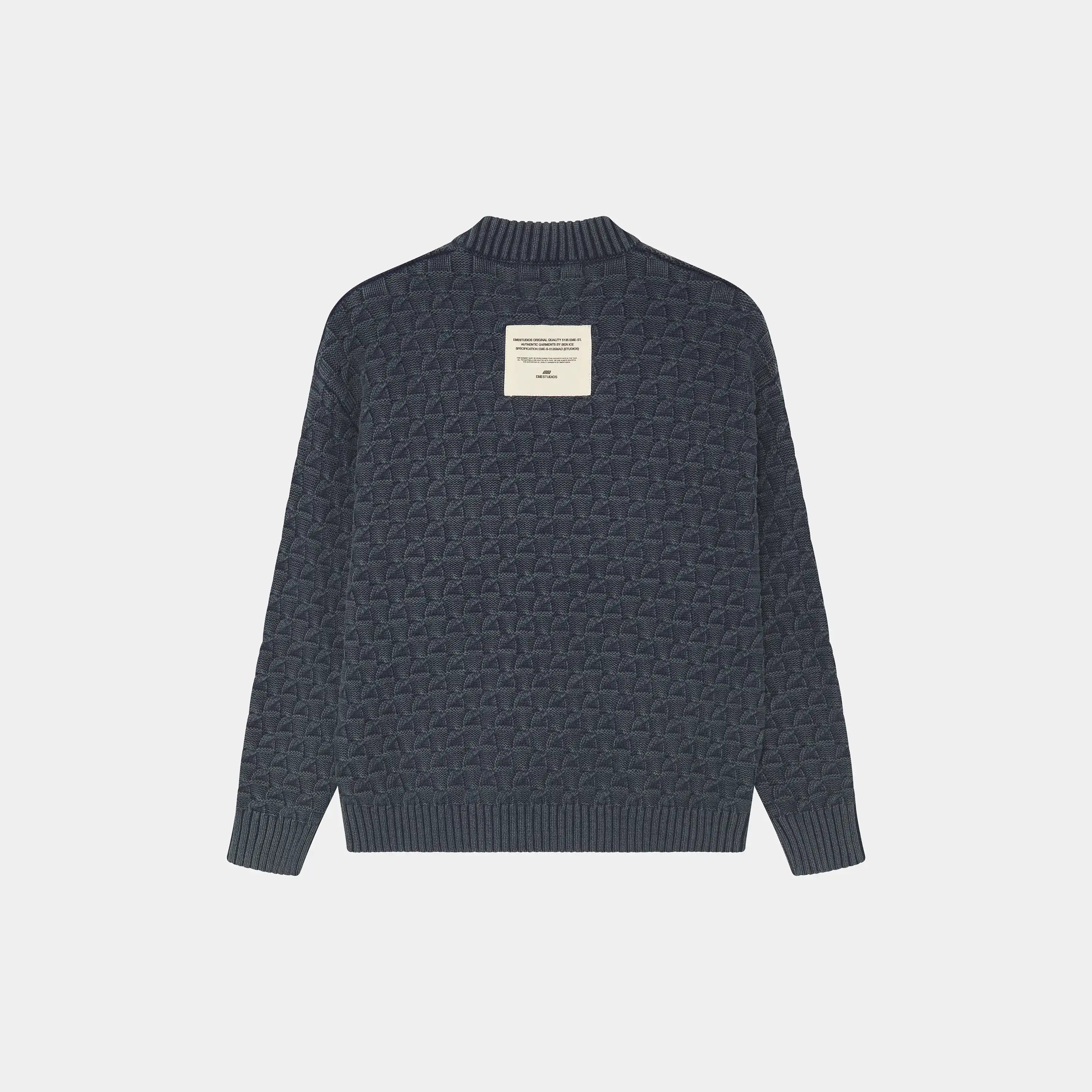 Grid Navy Cable Knit Sweater Knitwear Eme Studios