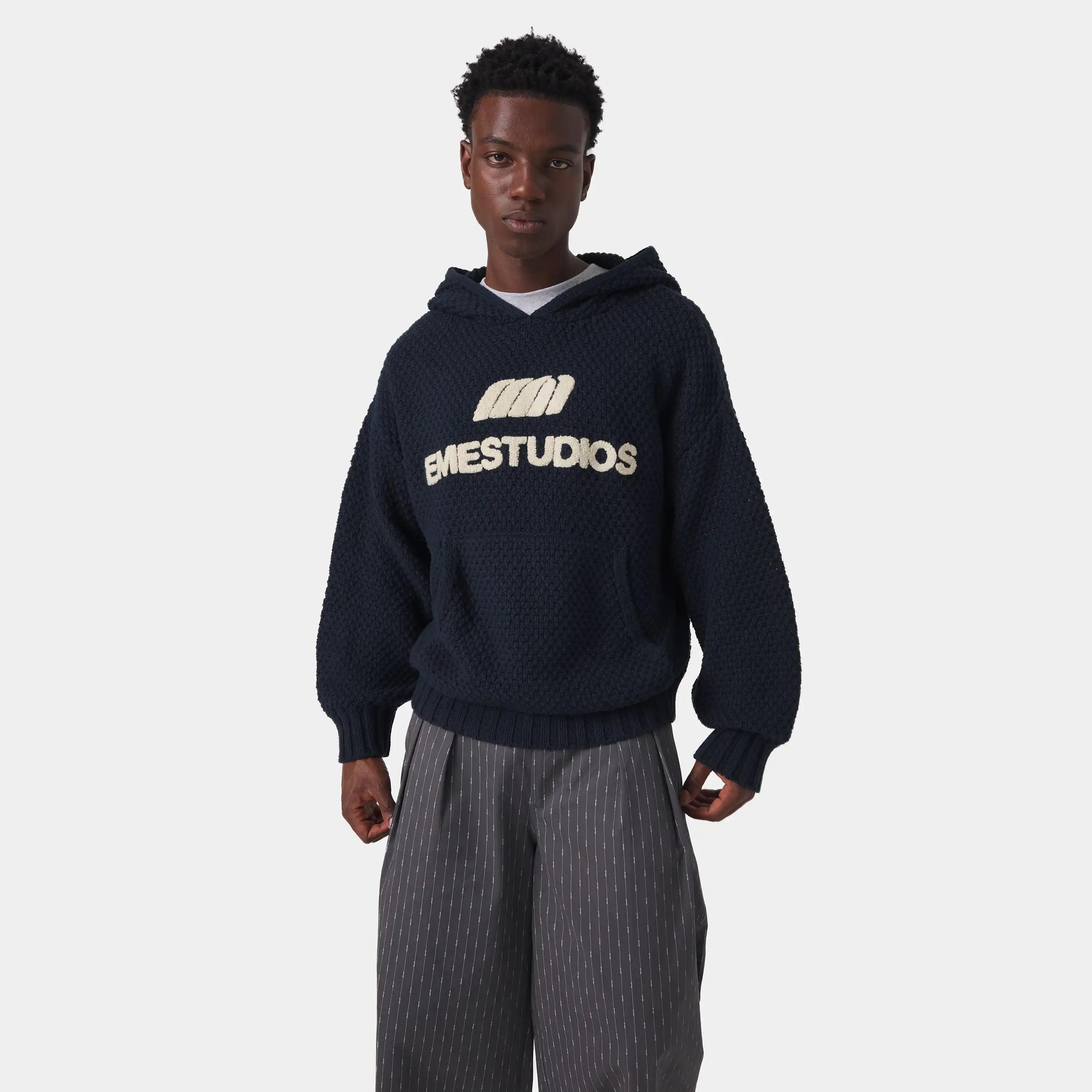 Pidgey Navy Knitted Hoodie Knitwear Eme Studios