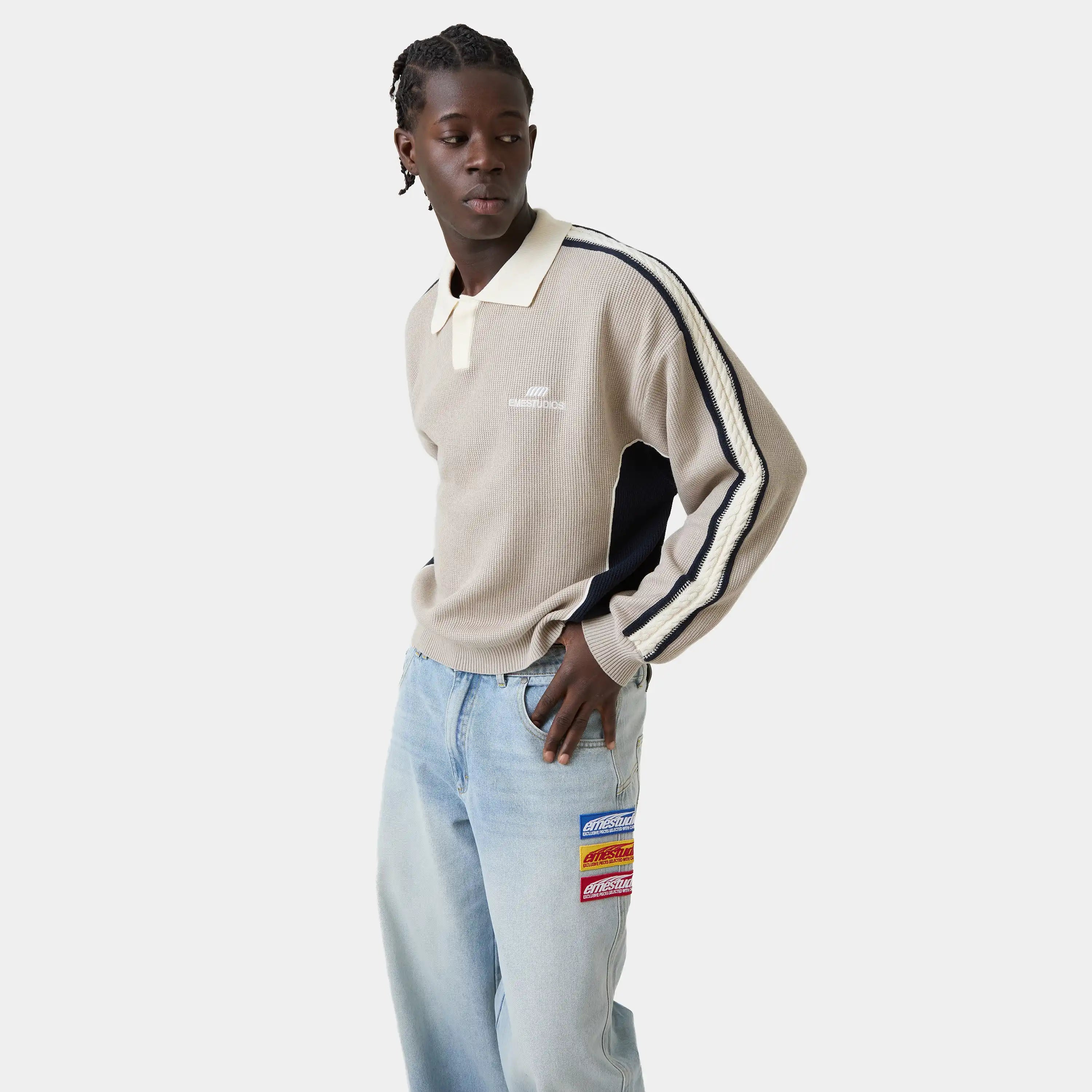 Chully Off Sand Knit Polo Knitwear Eme Studios