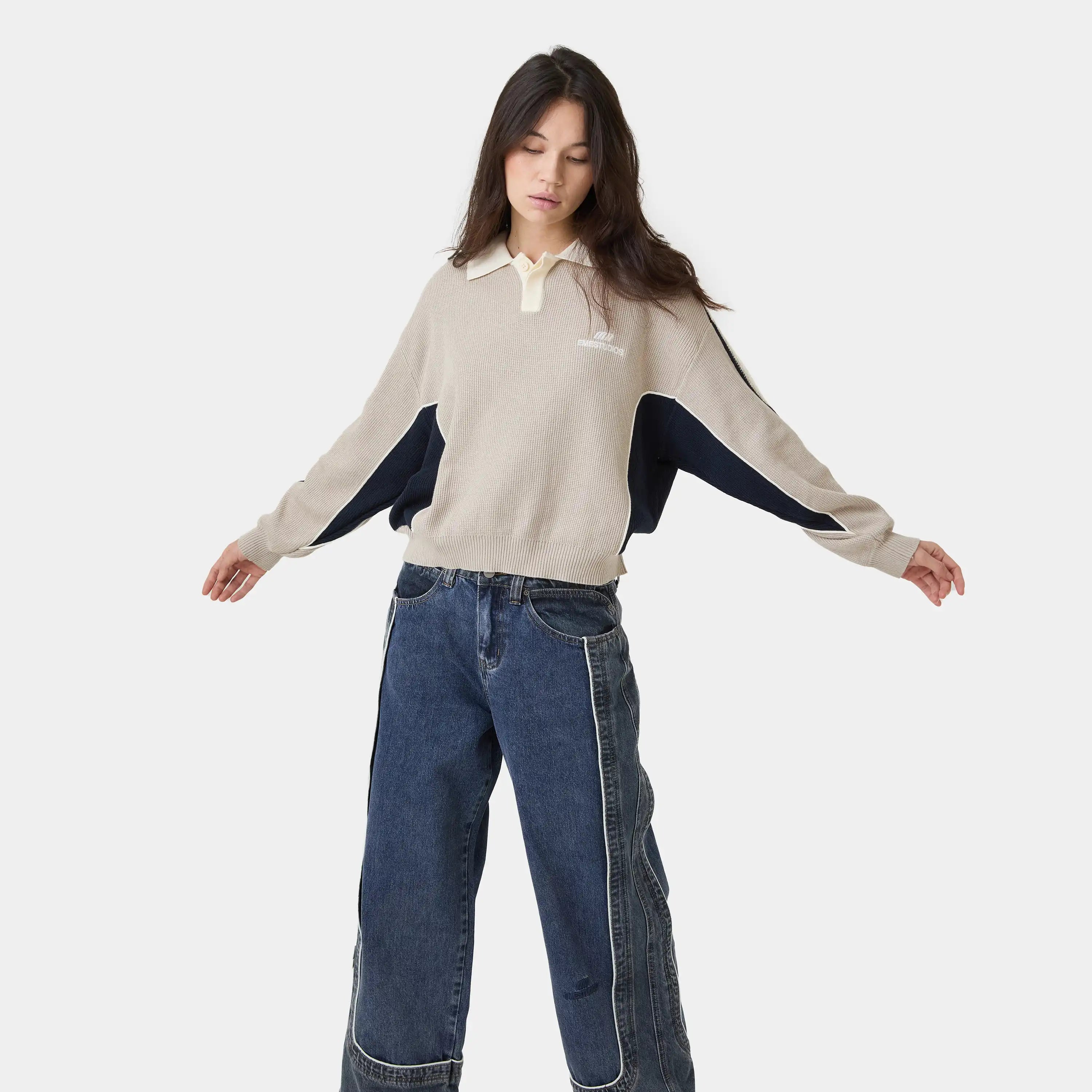 Chully Off Sand Knit Polo Knitwear Eme Studios