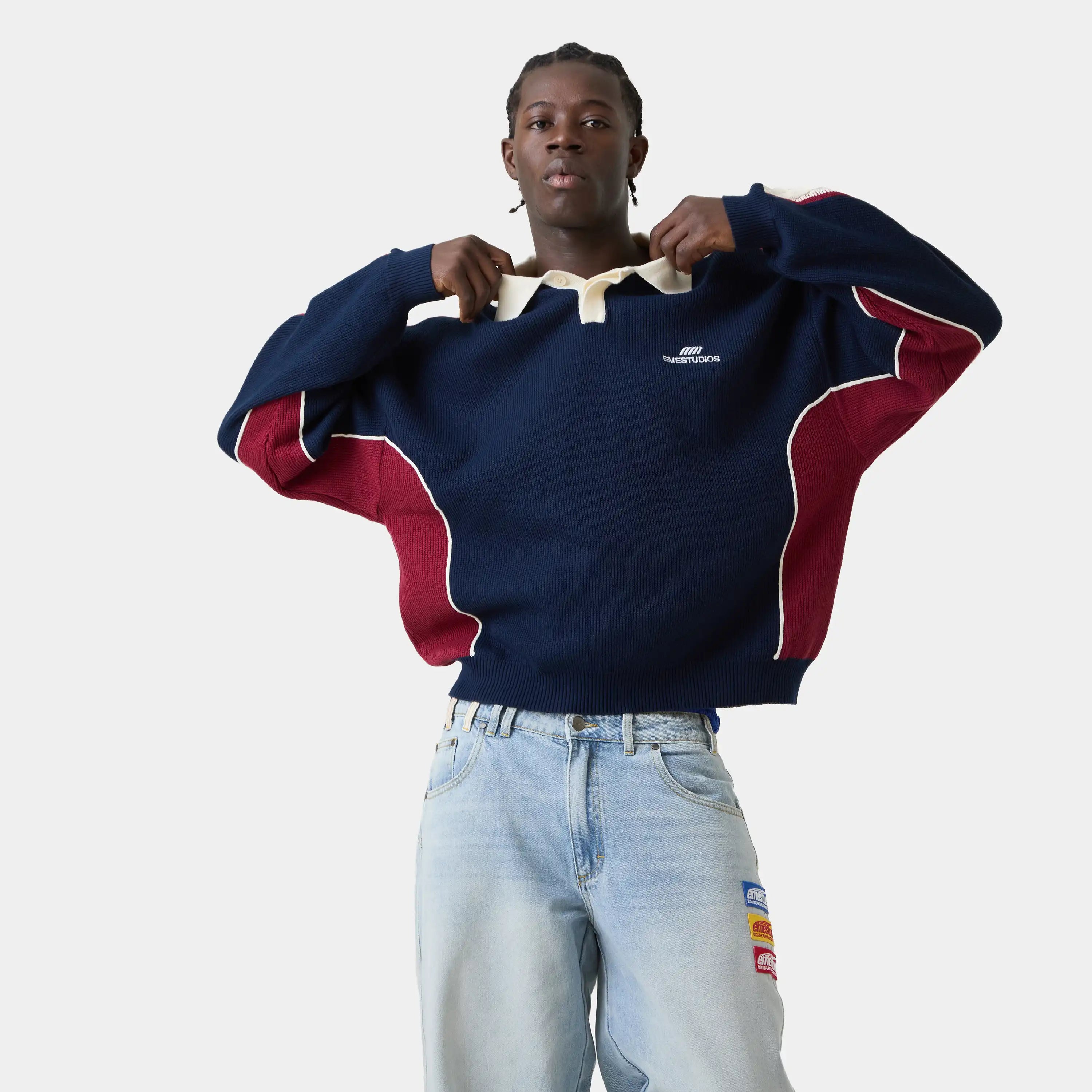 Chully Navy Knit Polo Knitwear Eme Studios