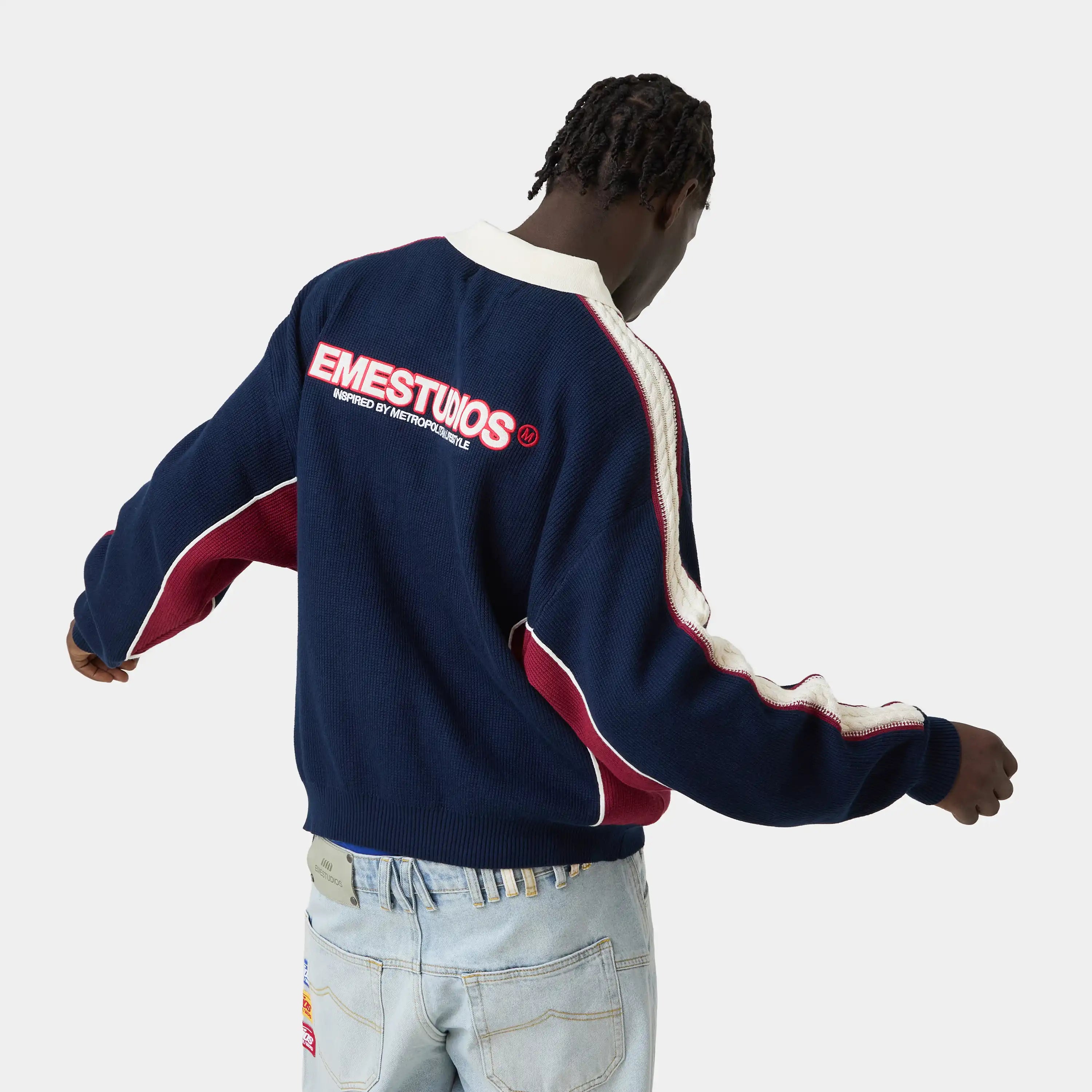 Chully Navy Knit Polo Knitwear Eme Studios