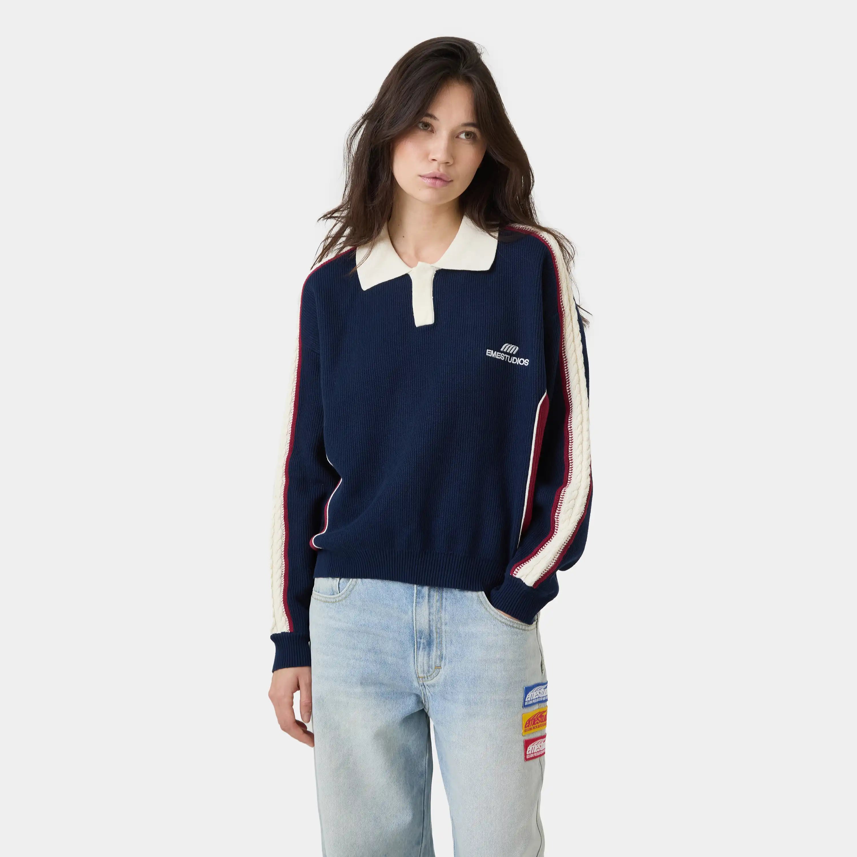 Chully Navy Knit Polo Knitwear Eme Studios