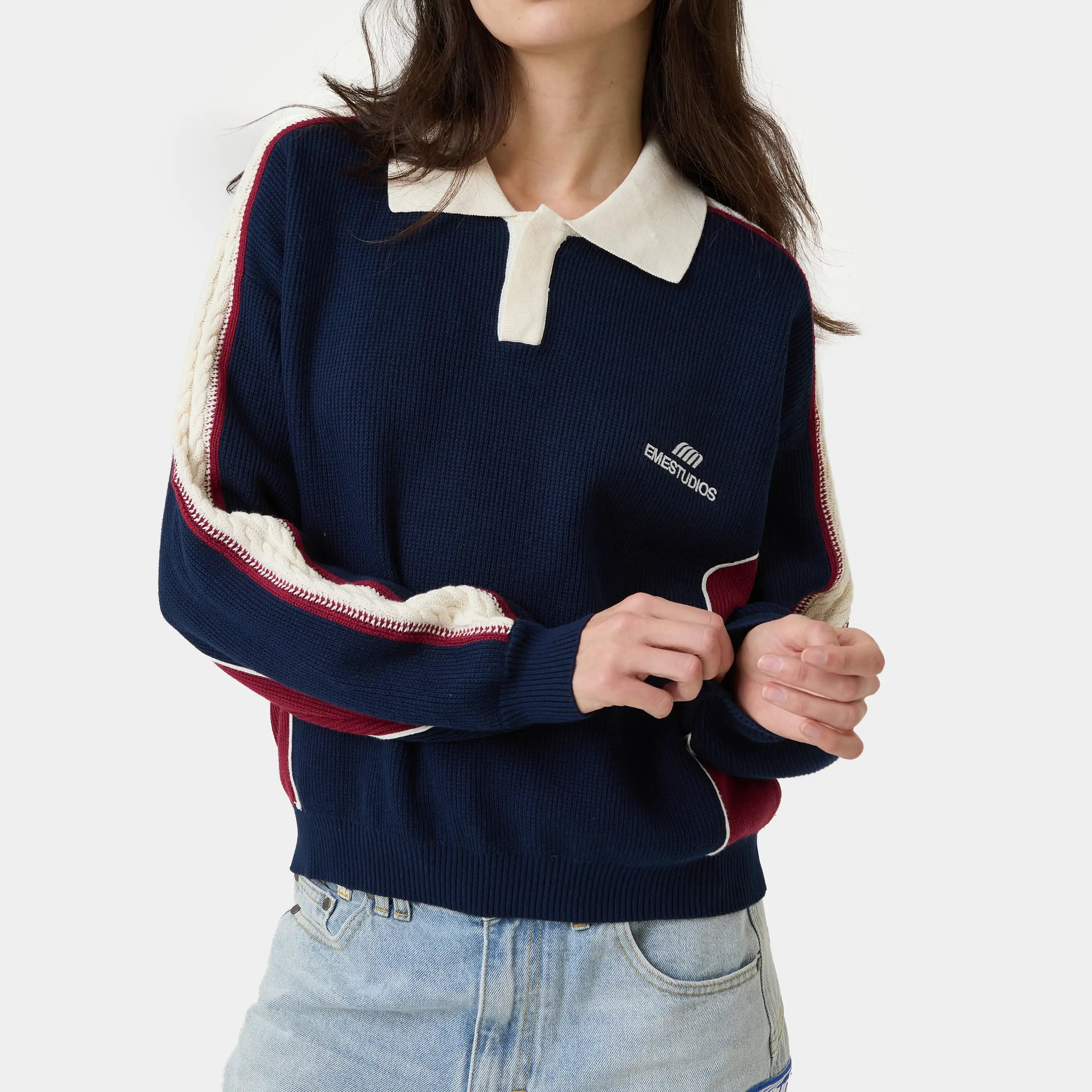 Chully Navy Knit Polo Knitwear Eme Studios
