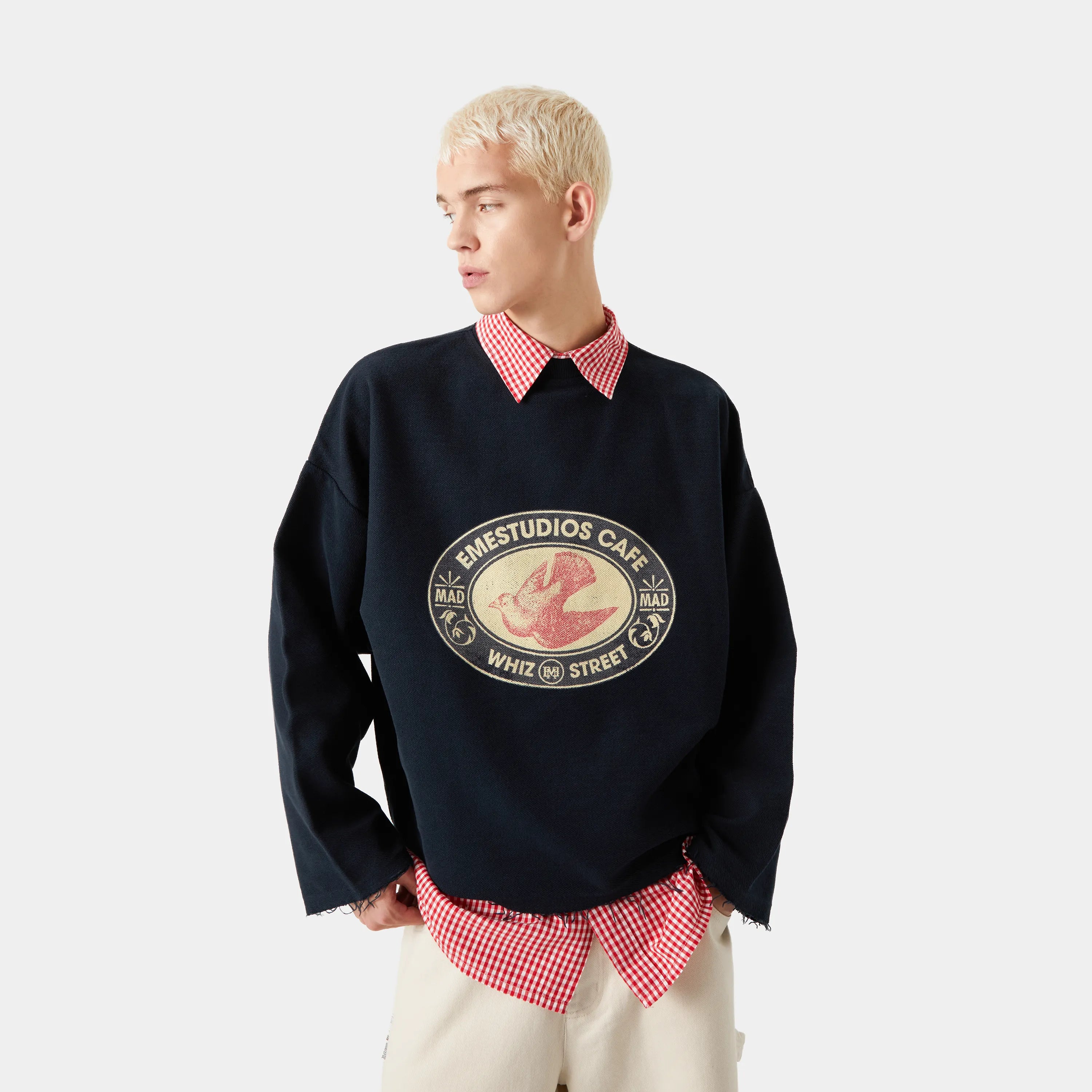 Whiz Cafe Navy Reverse Crewneck Crewneck eme   