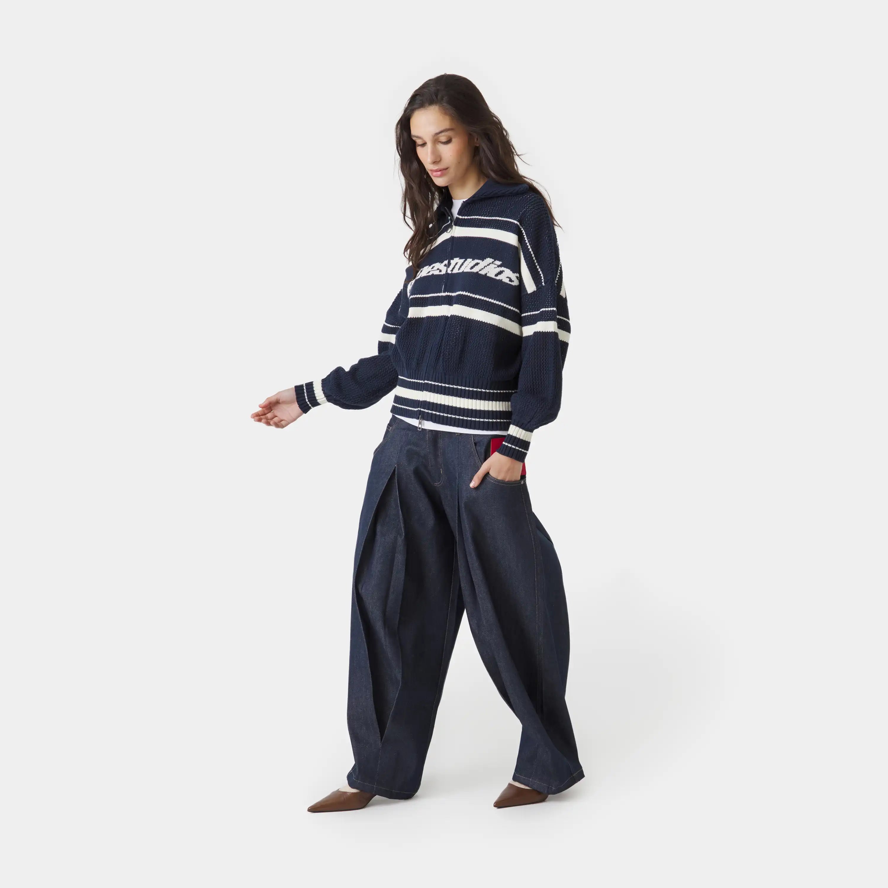 Unit Knited Navy Full Zip Knitwear Eme Studios