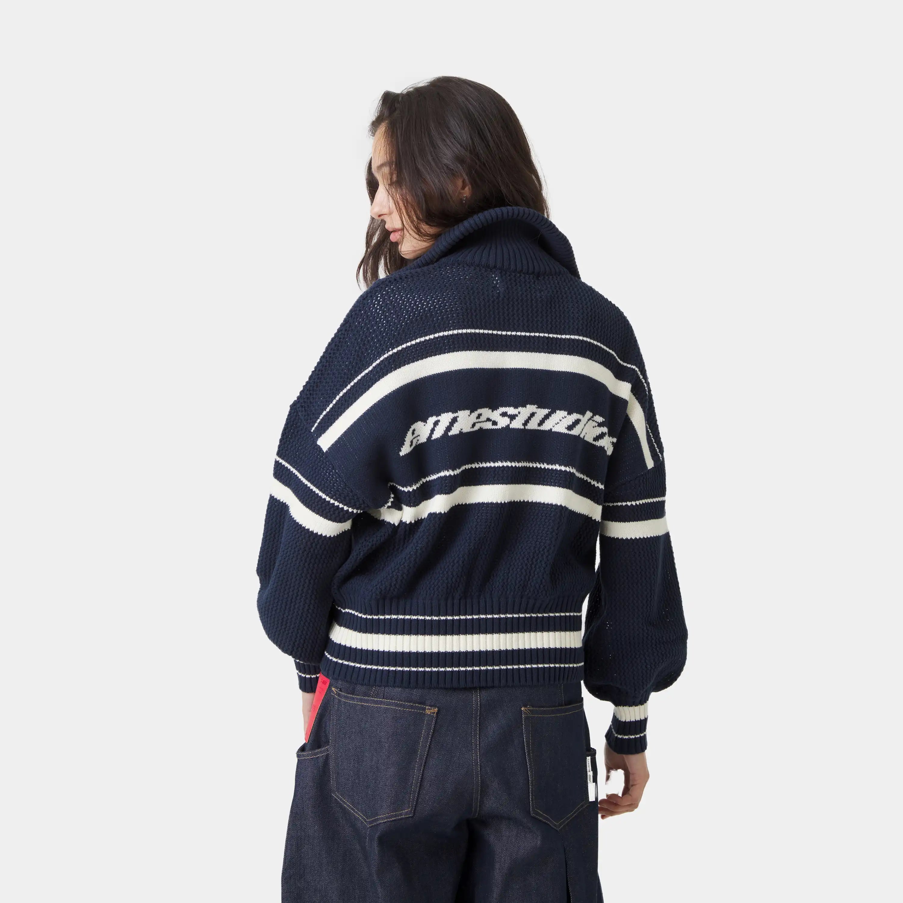 Unit Knited Navy Full Zip Knitwear Eme Studios