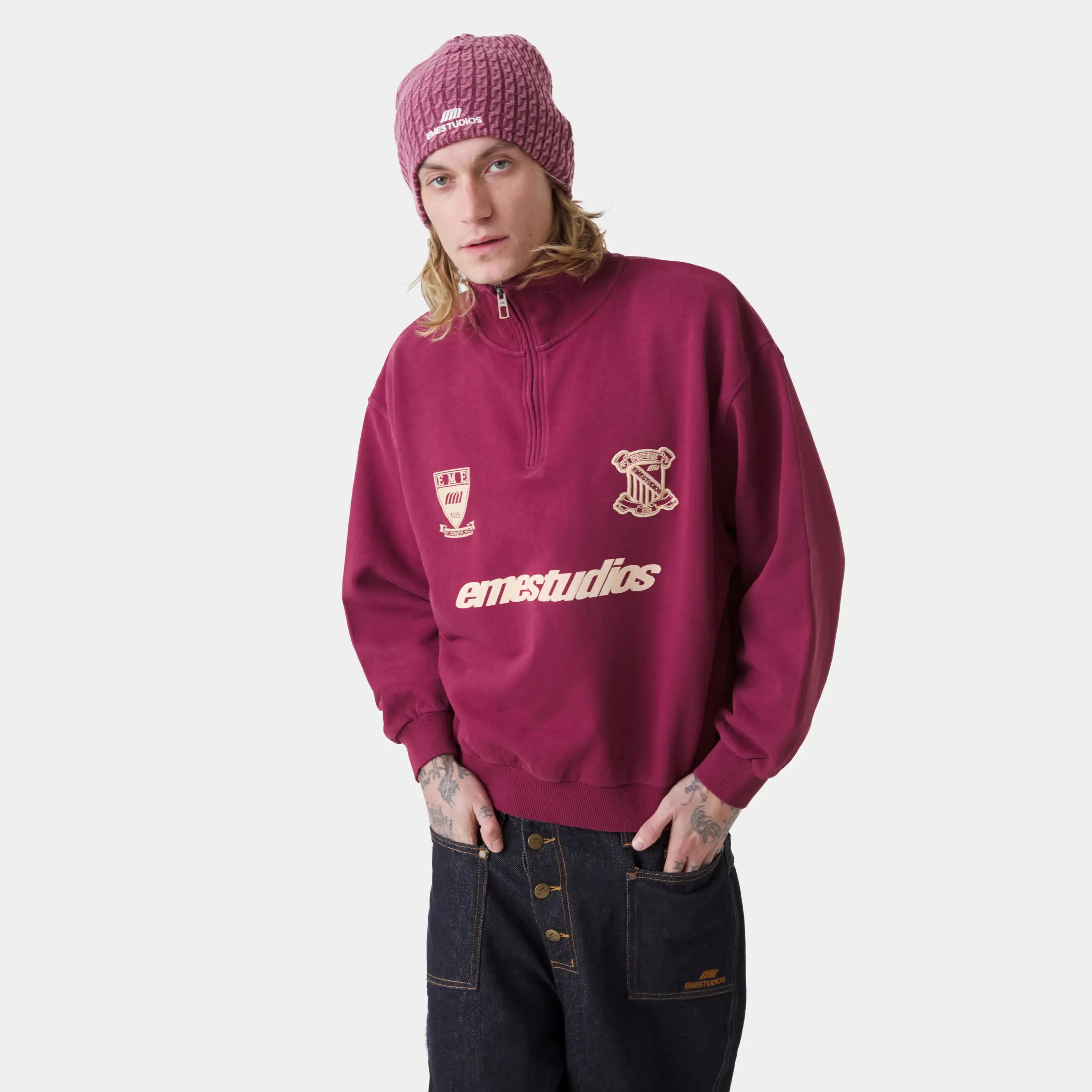 Peak Burgundy Half Zip Sweatshirts Eme Studios