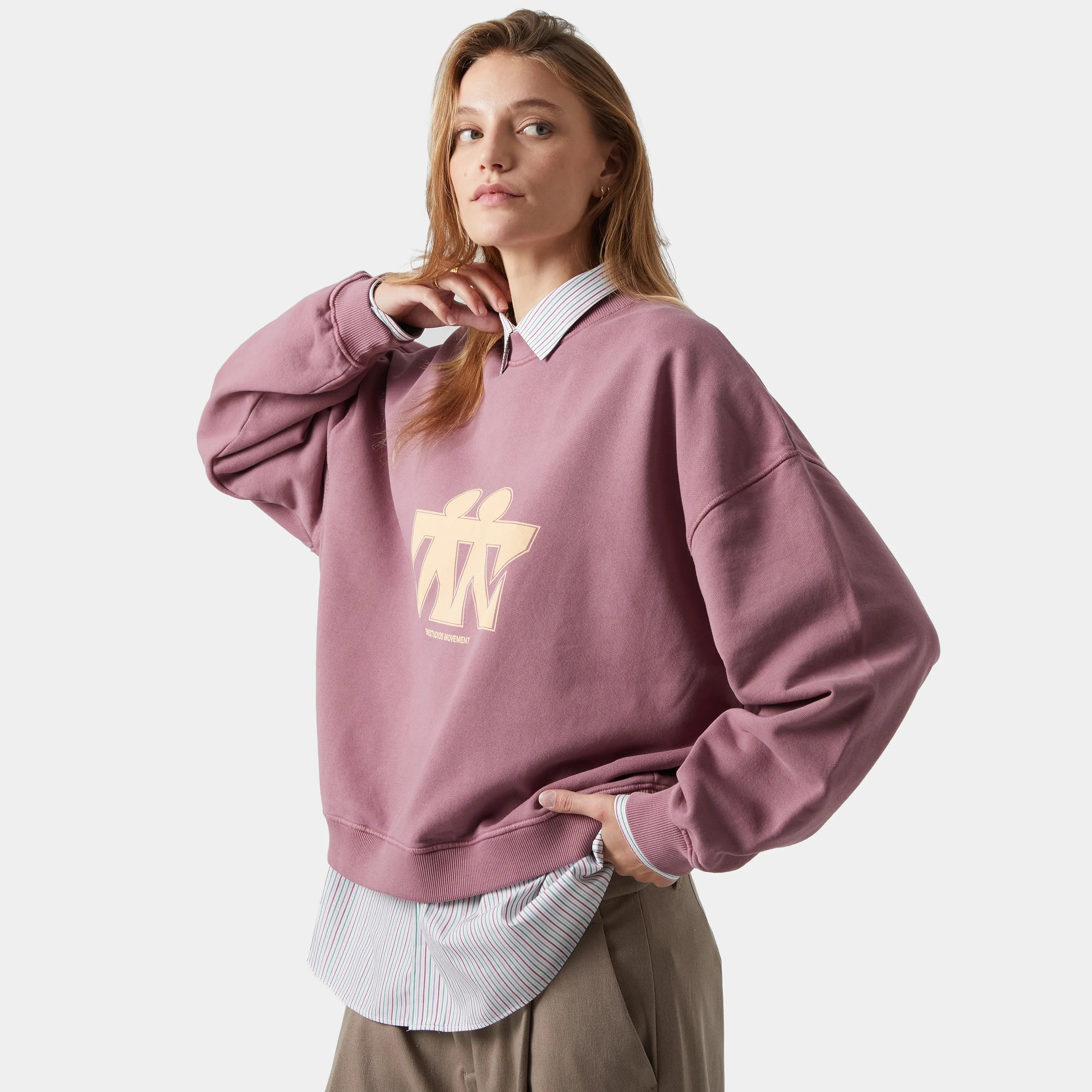 Mbuddy Taupe Oversized Crewneck Crewneck eme