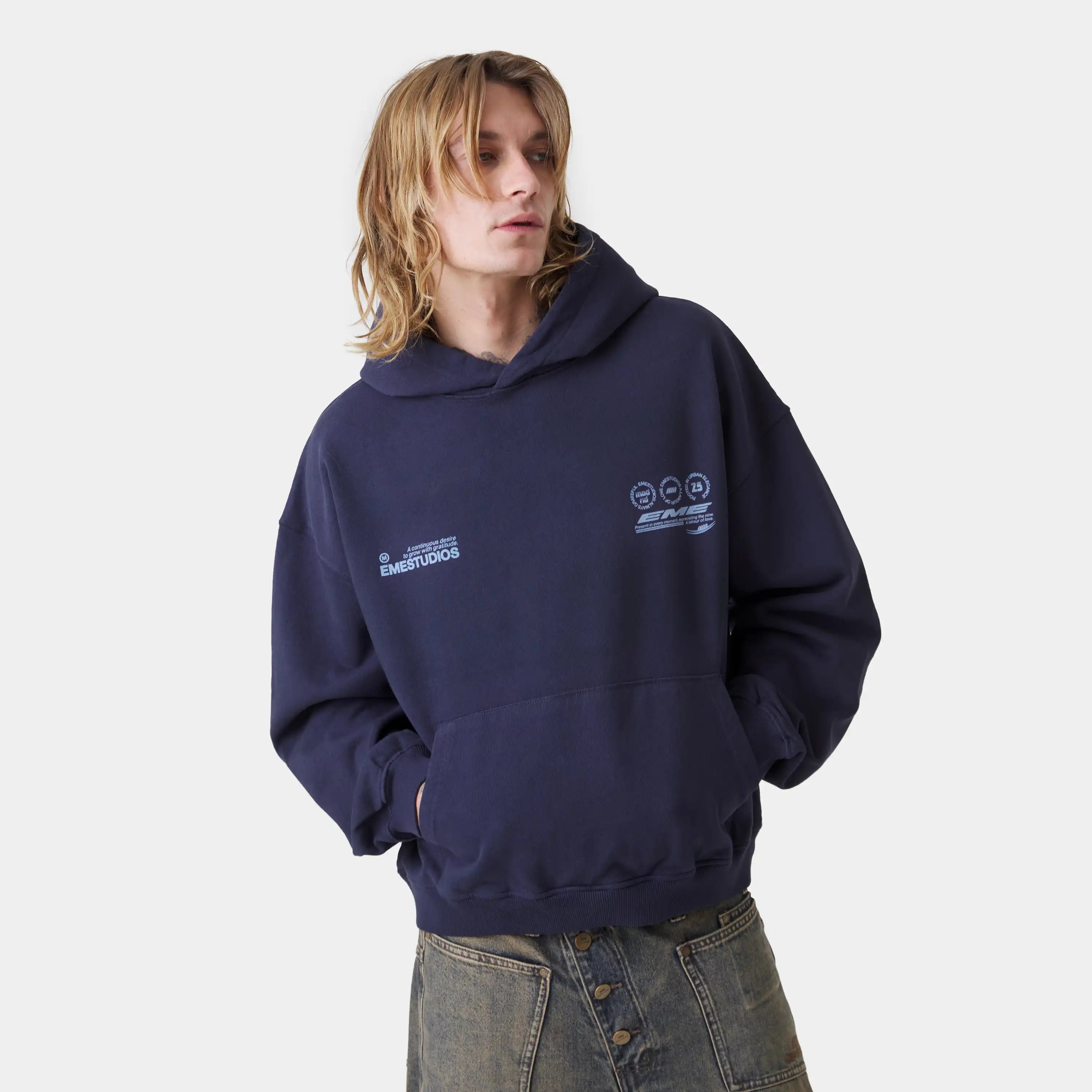 Stamp Navy Oversized Hoodie Hoodies Eme Studios