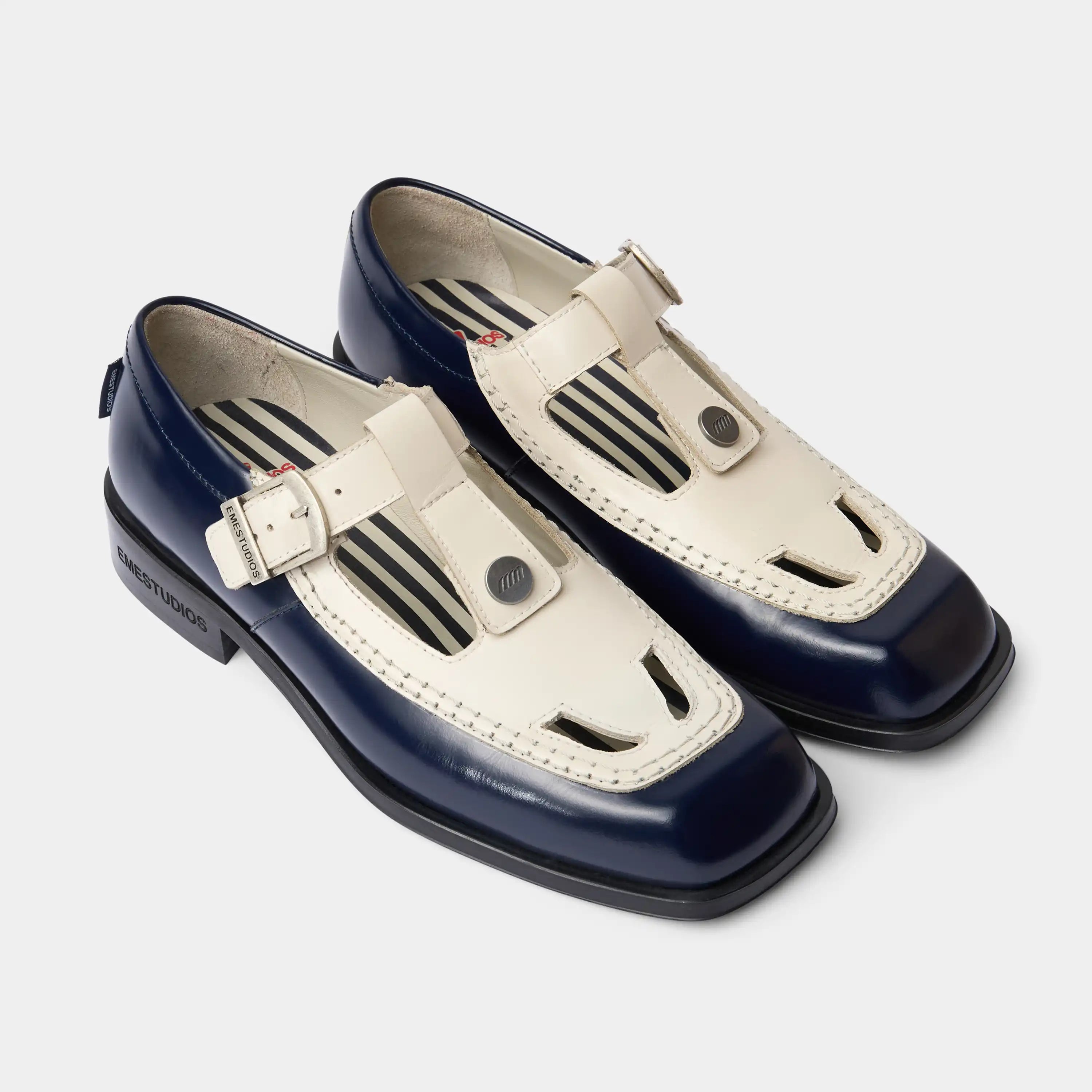 Daisy White & Navy Mary Jane Footwear Eme Studios