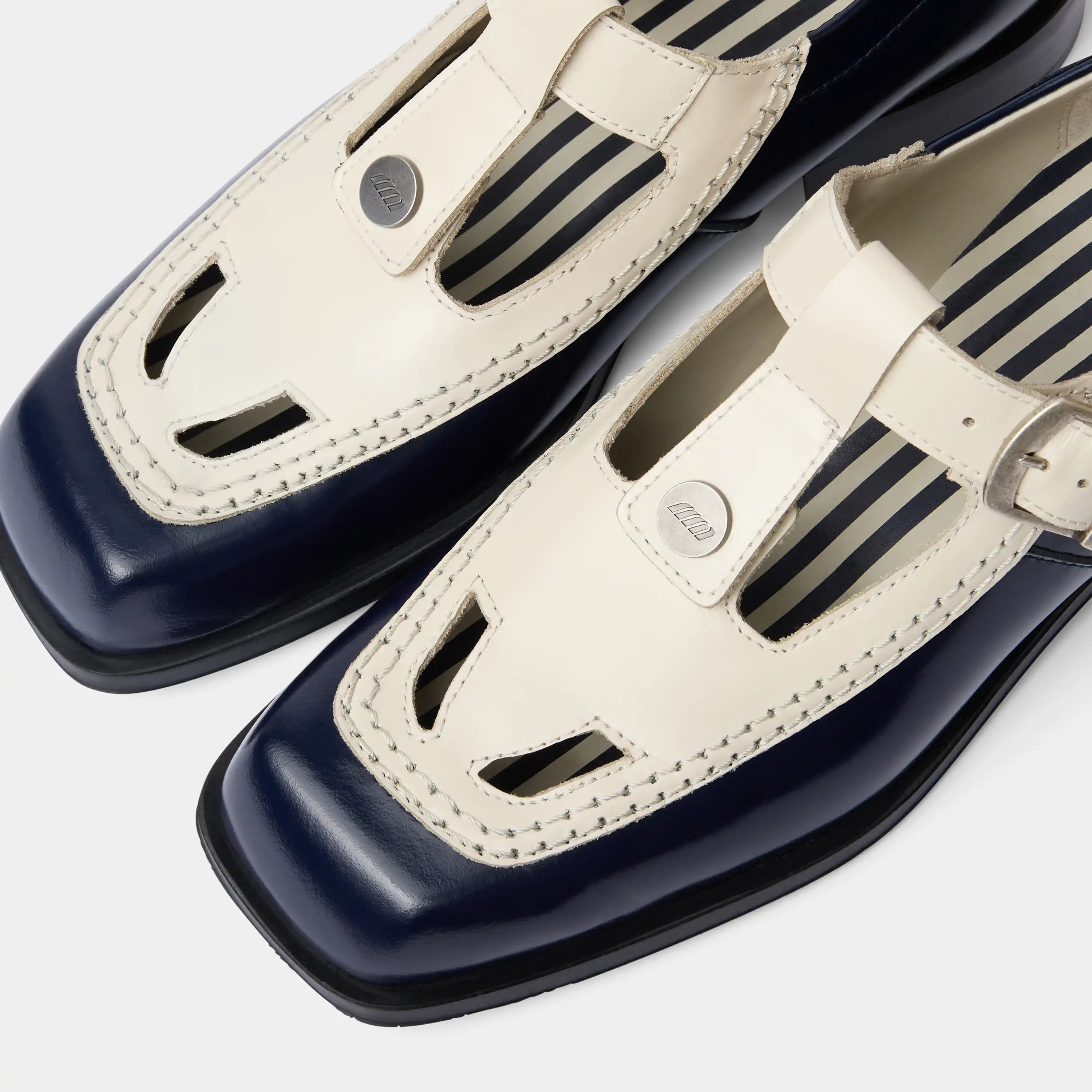 Daisy White & Navy Mary Jane Footwear Eme Studios