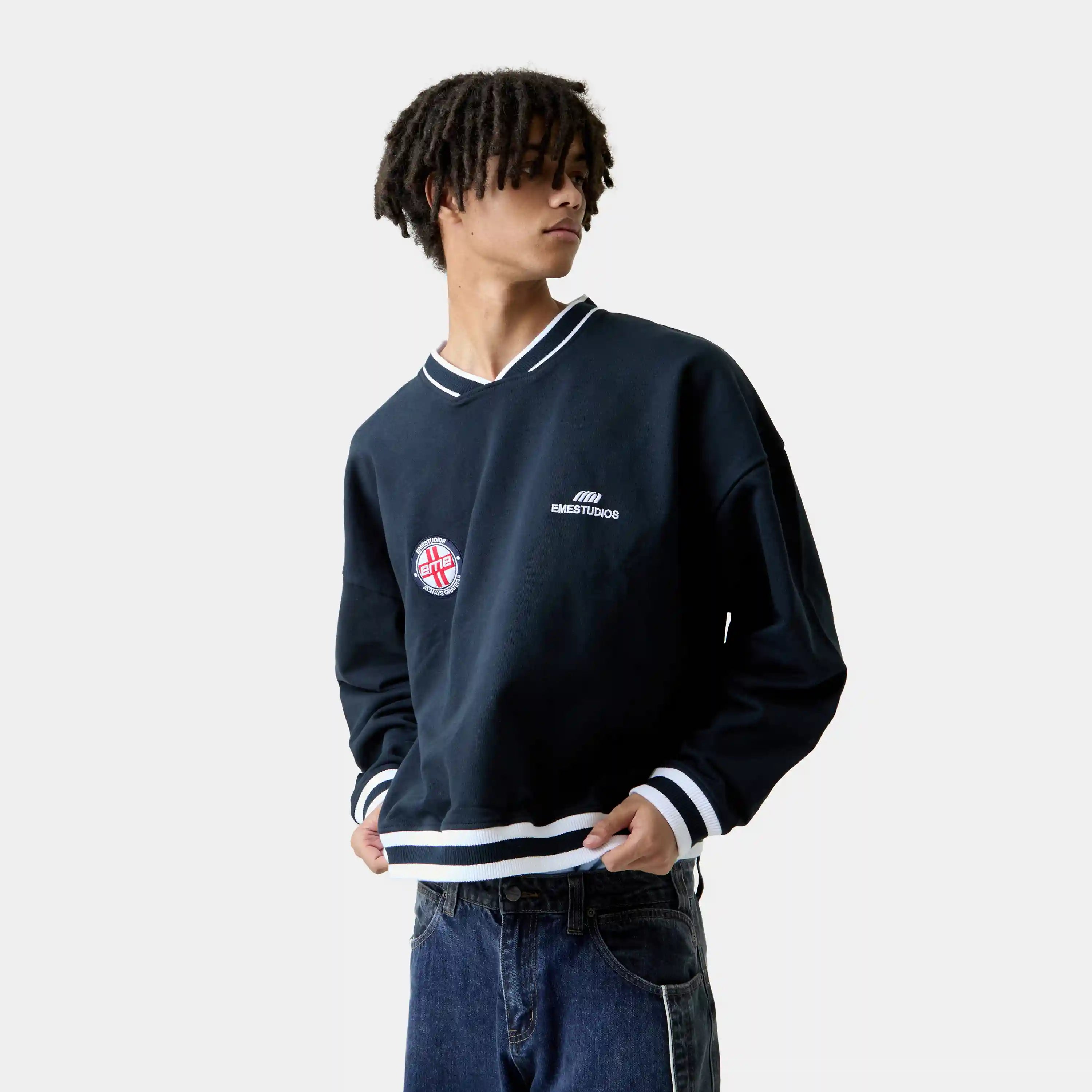 Academy Navy Oversized Crewneck Sweatshirts Eme Studios