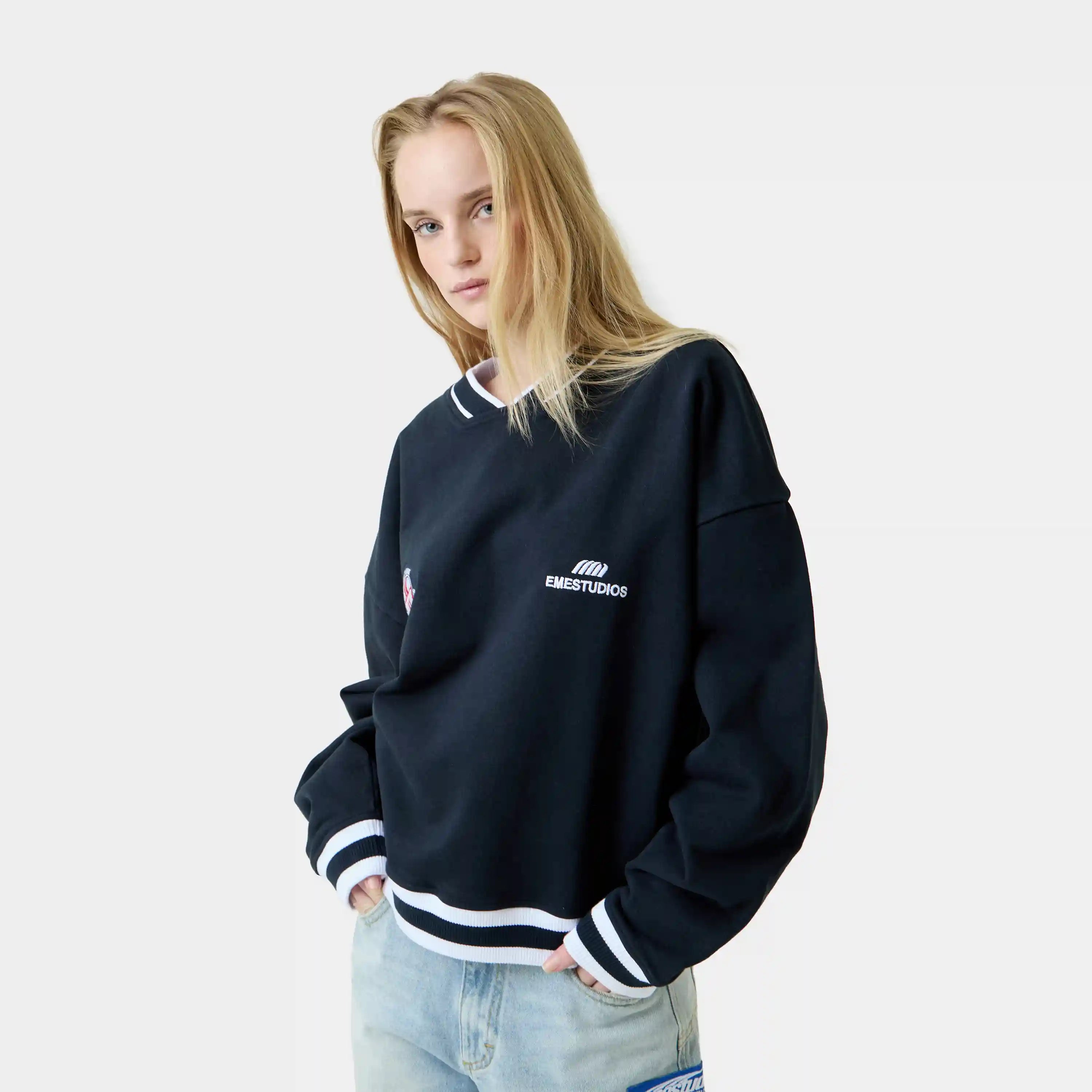 Academy Navy Oversized Crewneck Sweatshirts Eme Studios