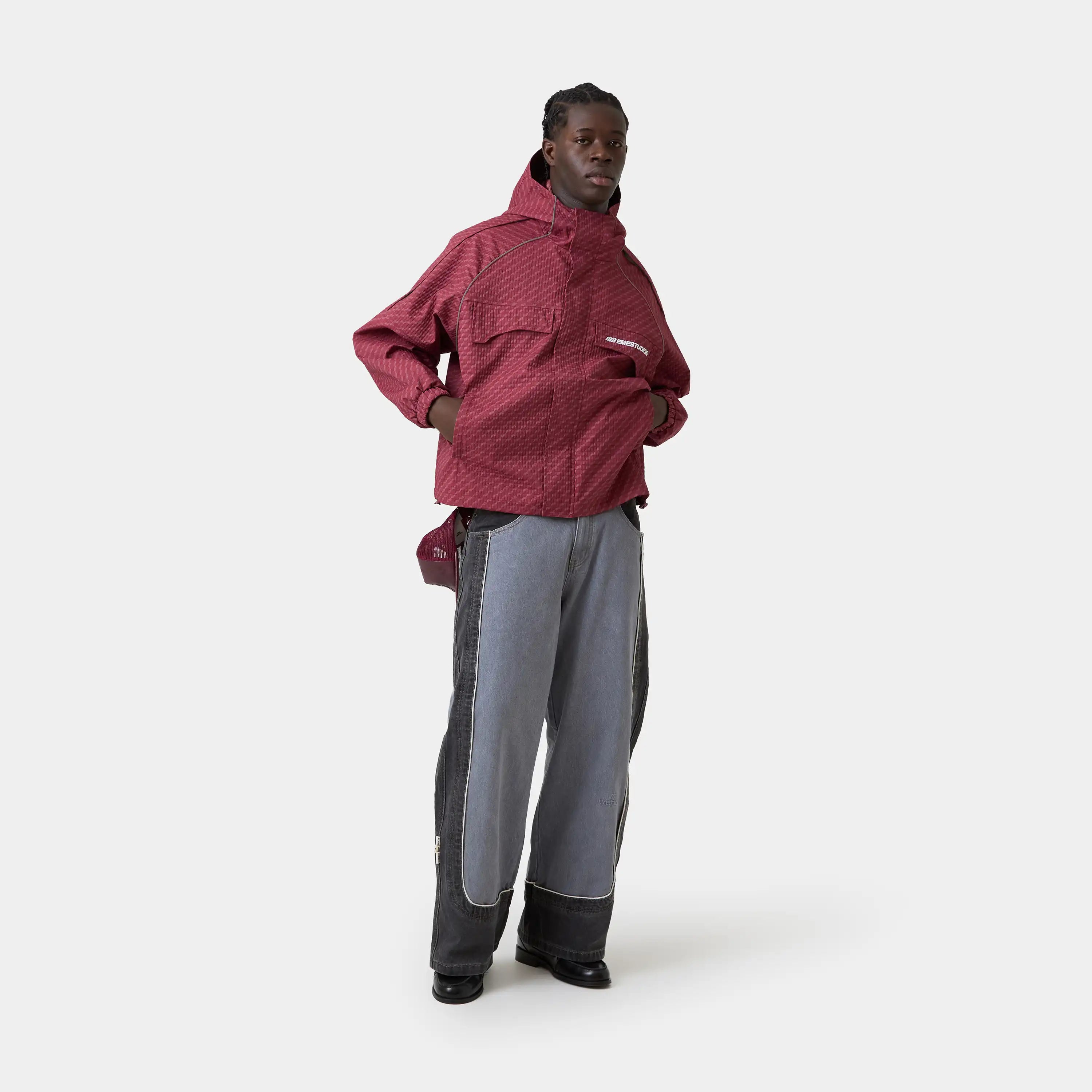 Echo Burgundy Grid Windbreaker Outerwear Eme Studios