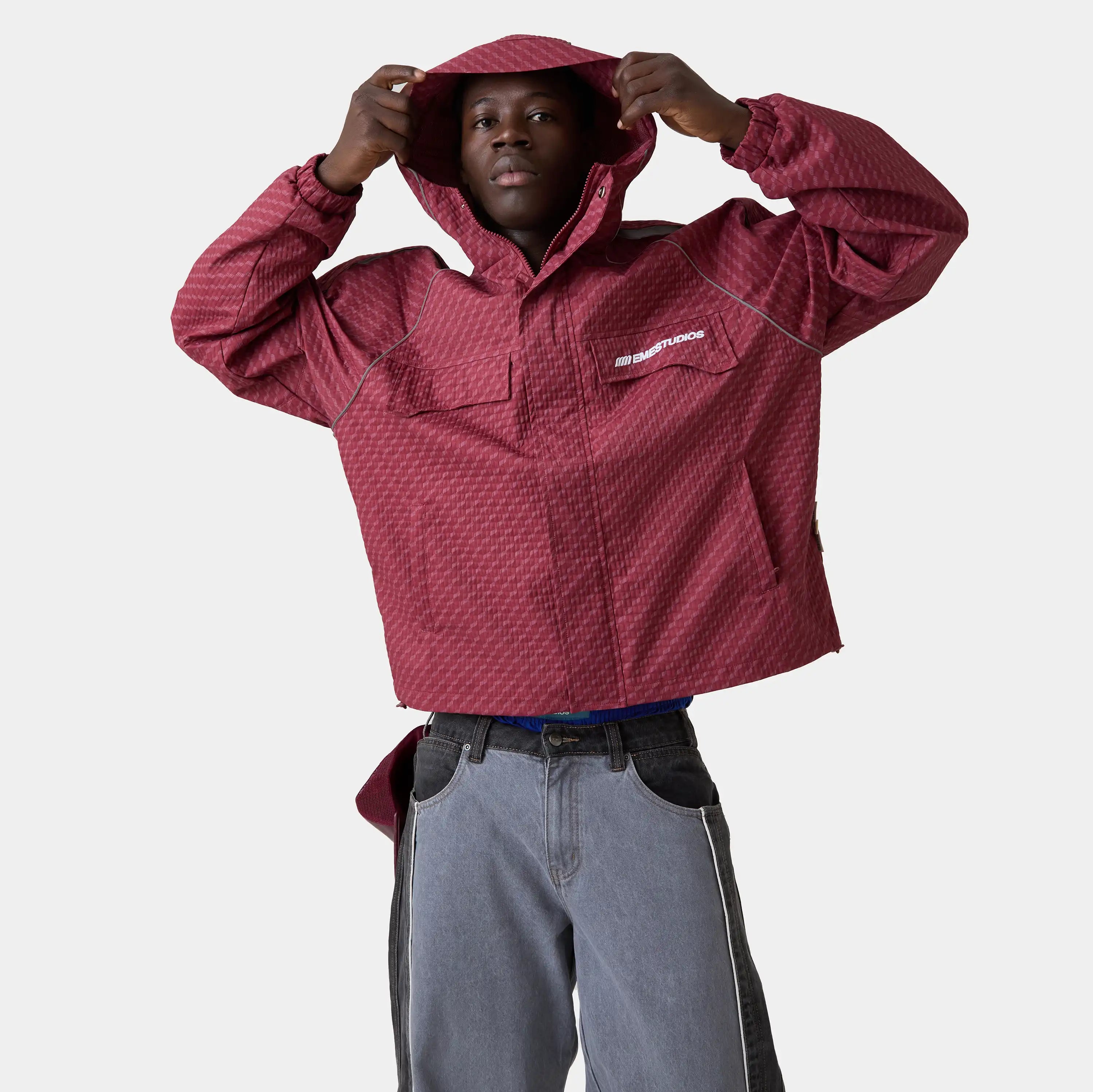 Echo Burgundy Grid Windbreaker Outerwear Eme Studios