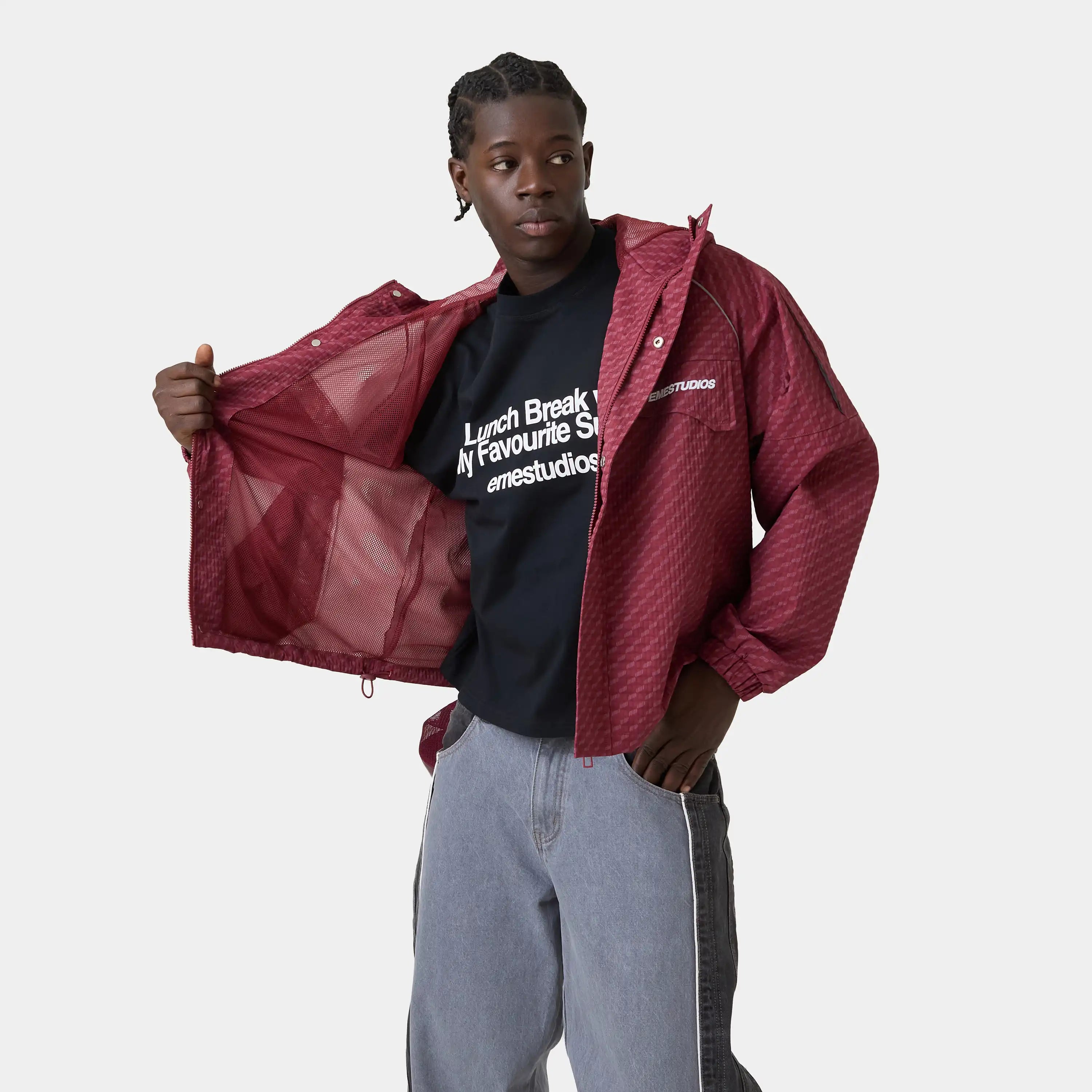 Echo Burgundy Grid Windbreaker Outerwear Eme Studios