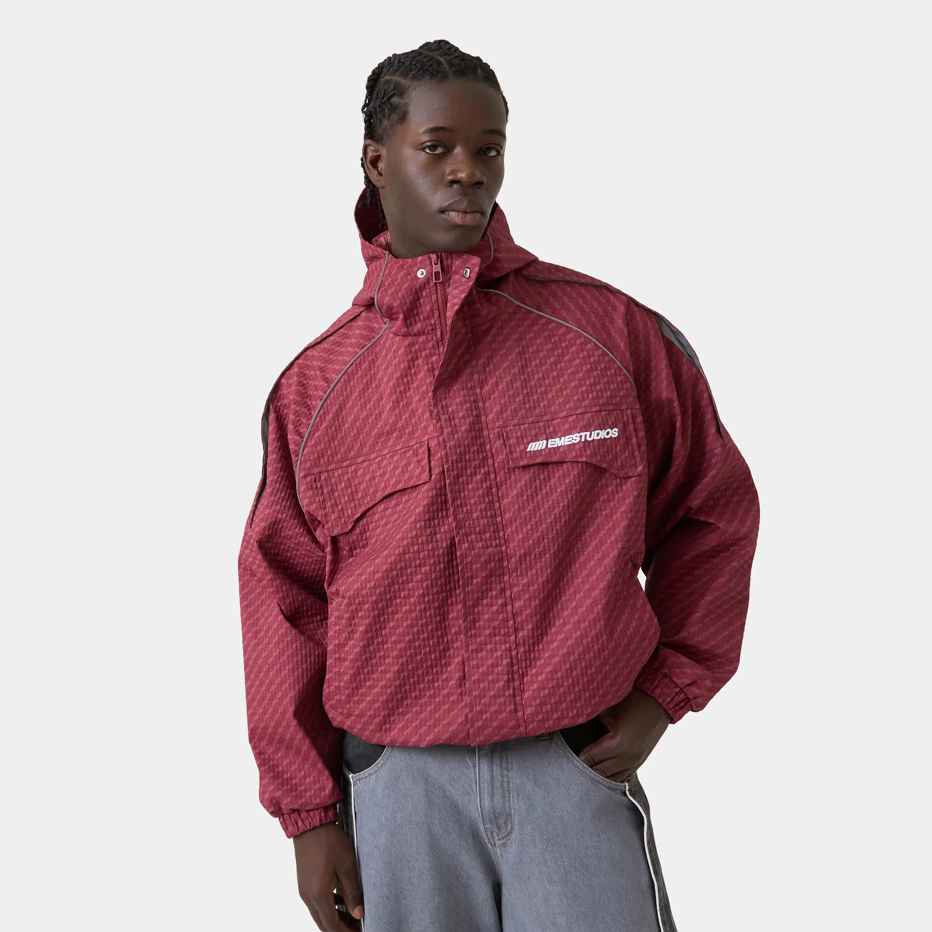 Echo Burgundy Grid Windbreaker Outerwear Eme Studios