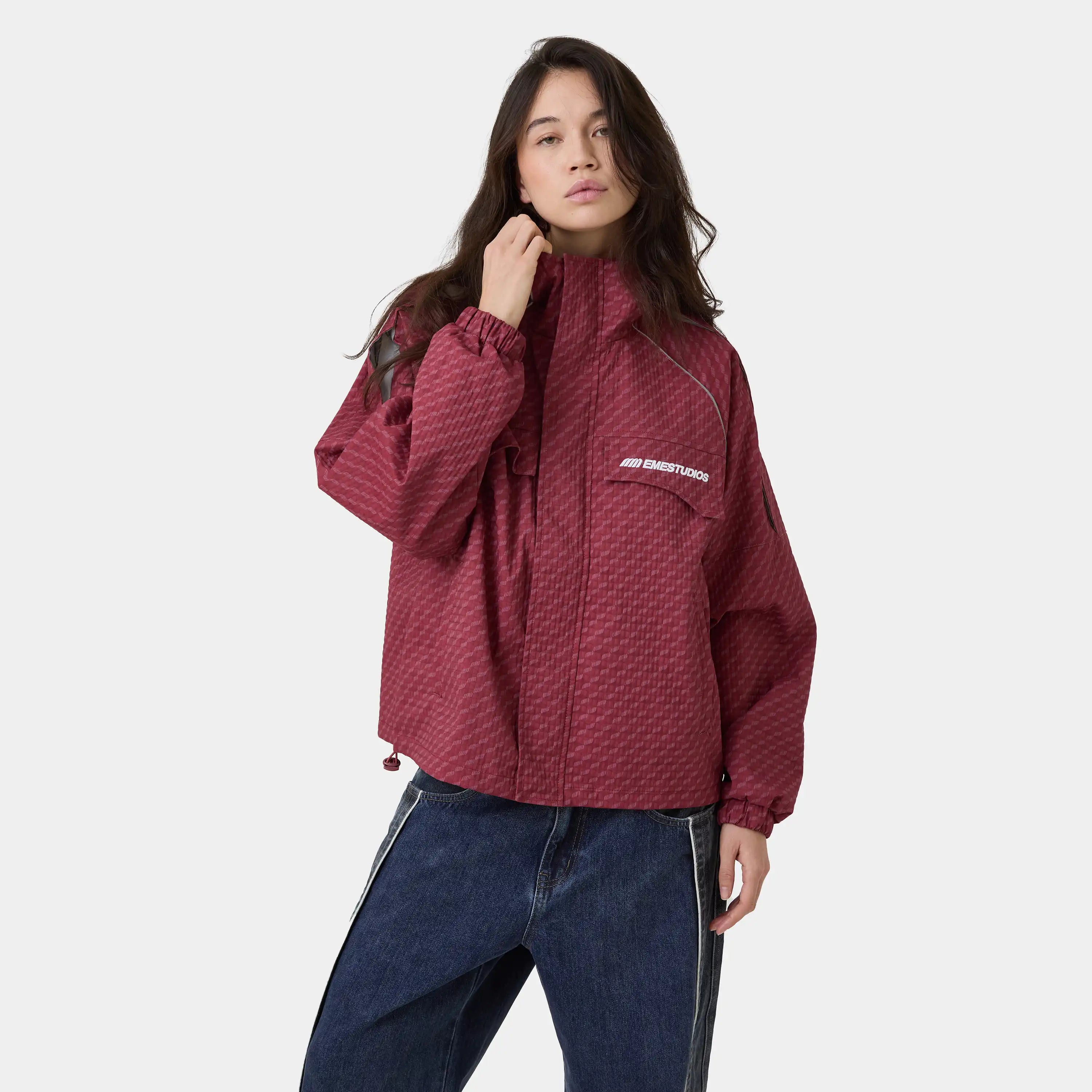 Echo Burgundy Grid Windbreaker Outerwear Eme Studios