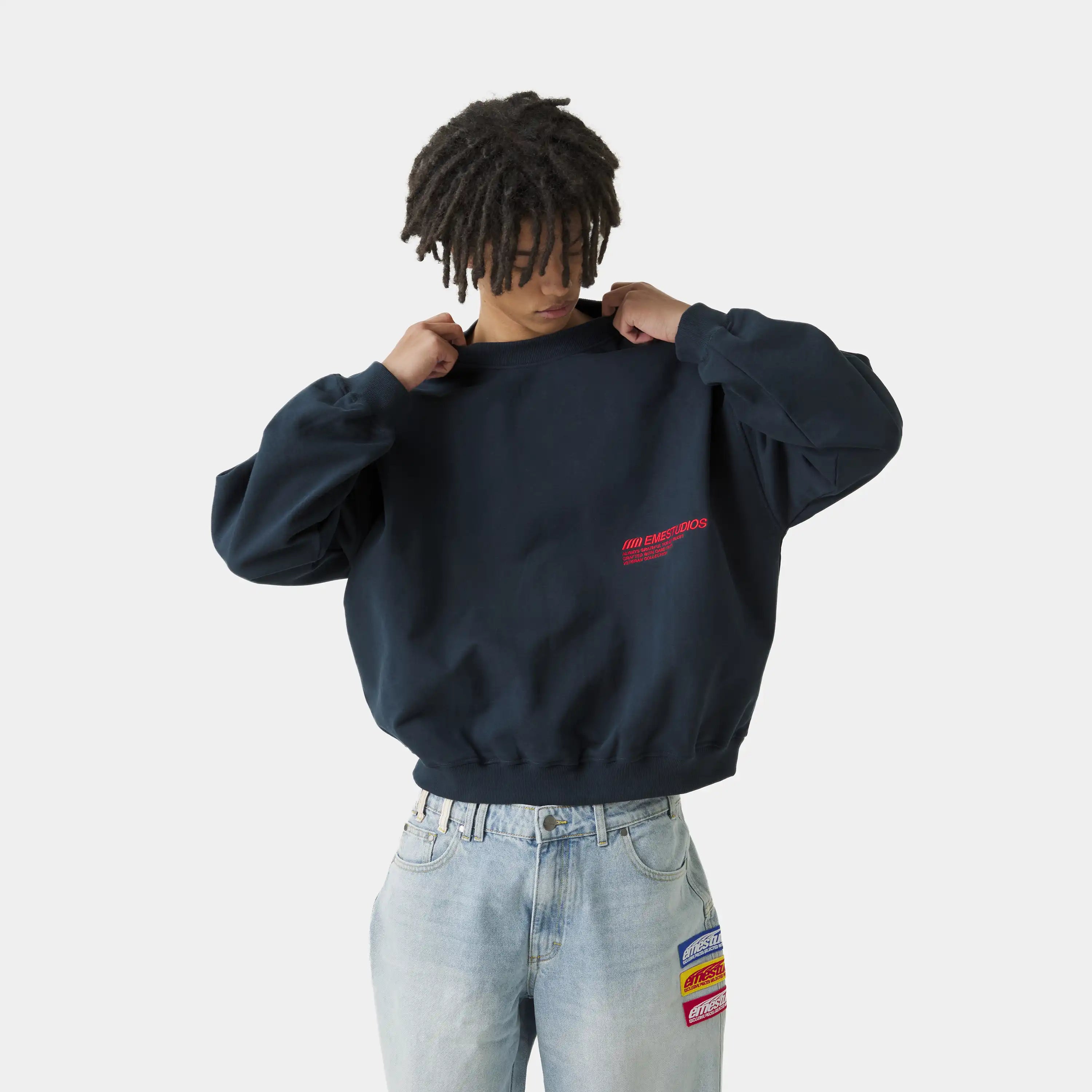 Roots Navy Oversized Crewneck Sweatshirts Eme Studios