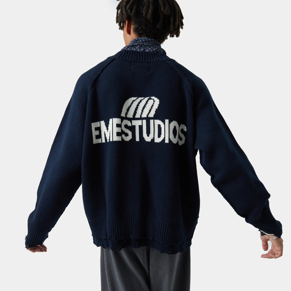 Fray Navy Knit Sweater Knit eme