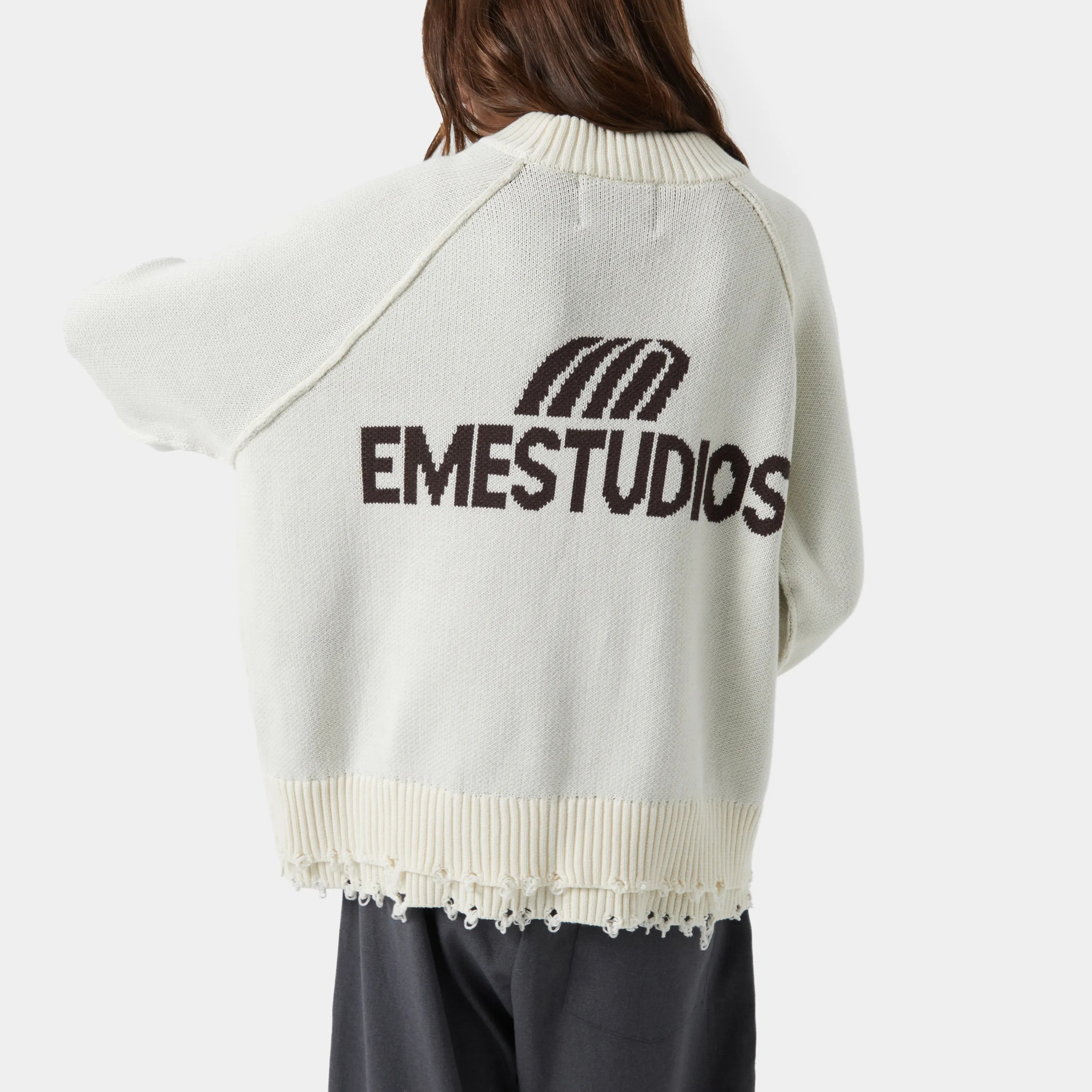 Fray Off Sand Knit Sweater Knit eme