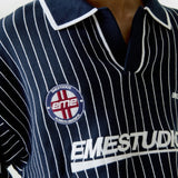 Pinstripe Navy Knit Polo Knitwear Eme Studios