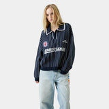 Pinstripe Navy Knit Polo Knitwear Eme Studios