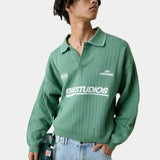 Pinstripe Deep Grass Knit Polo Knitwear Eme Studios