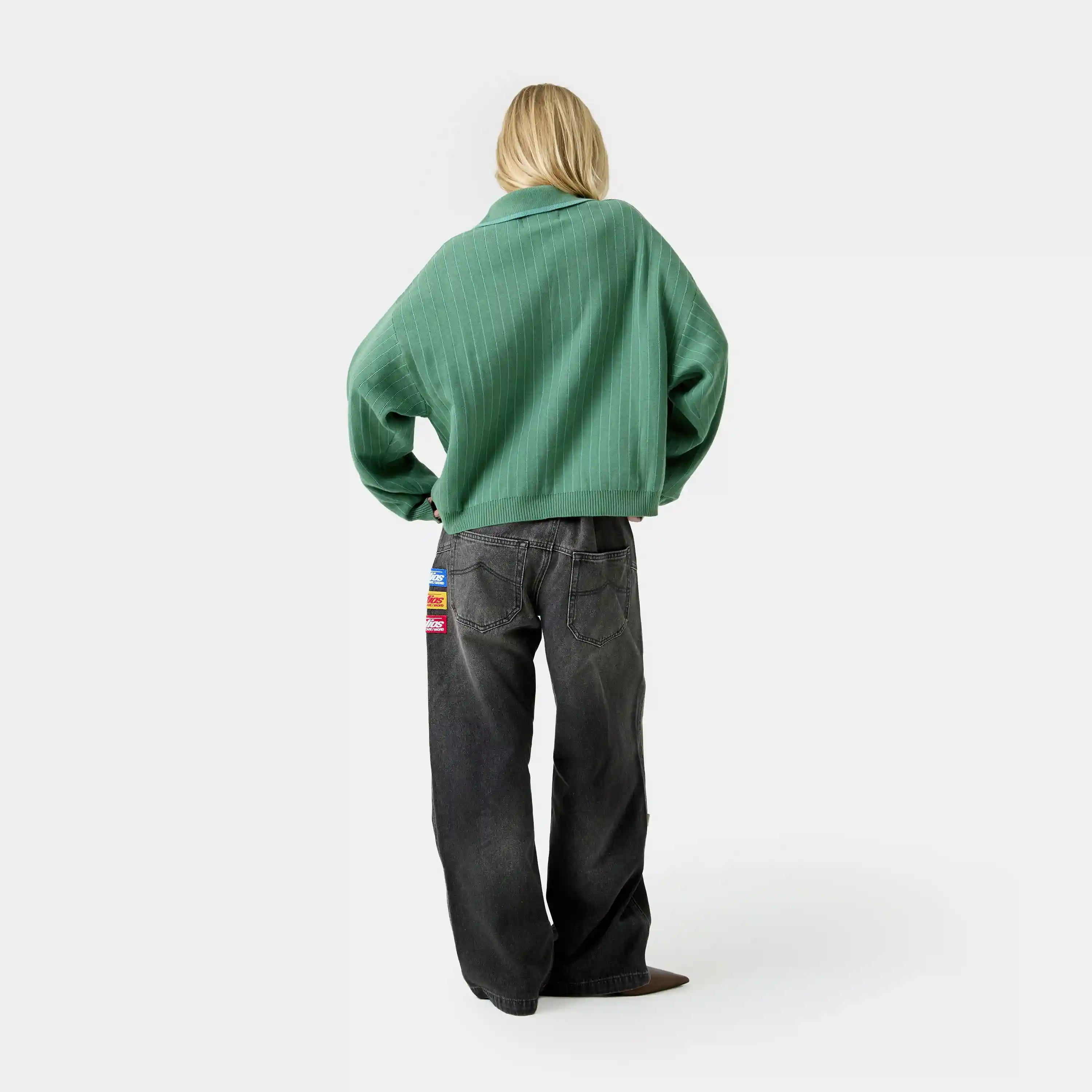 Pinstripe Deep Grass Knit Polo Knitwear Eme Studios