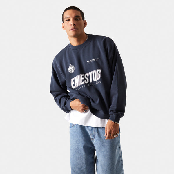 Tactical Navy Oversized Crewneck Crewneck eme   