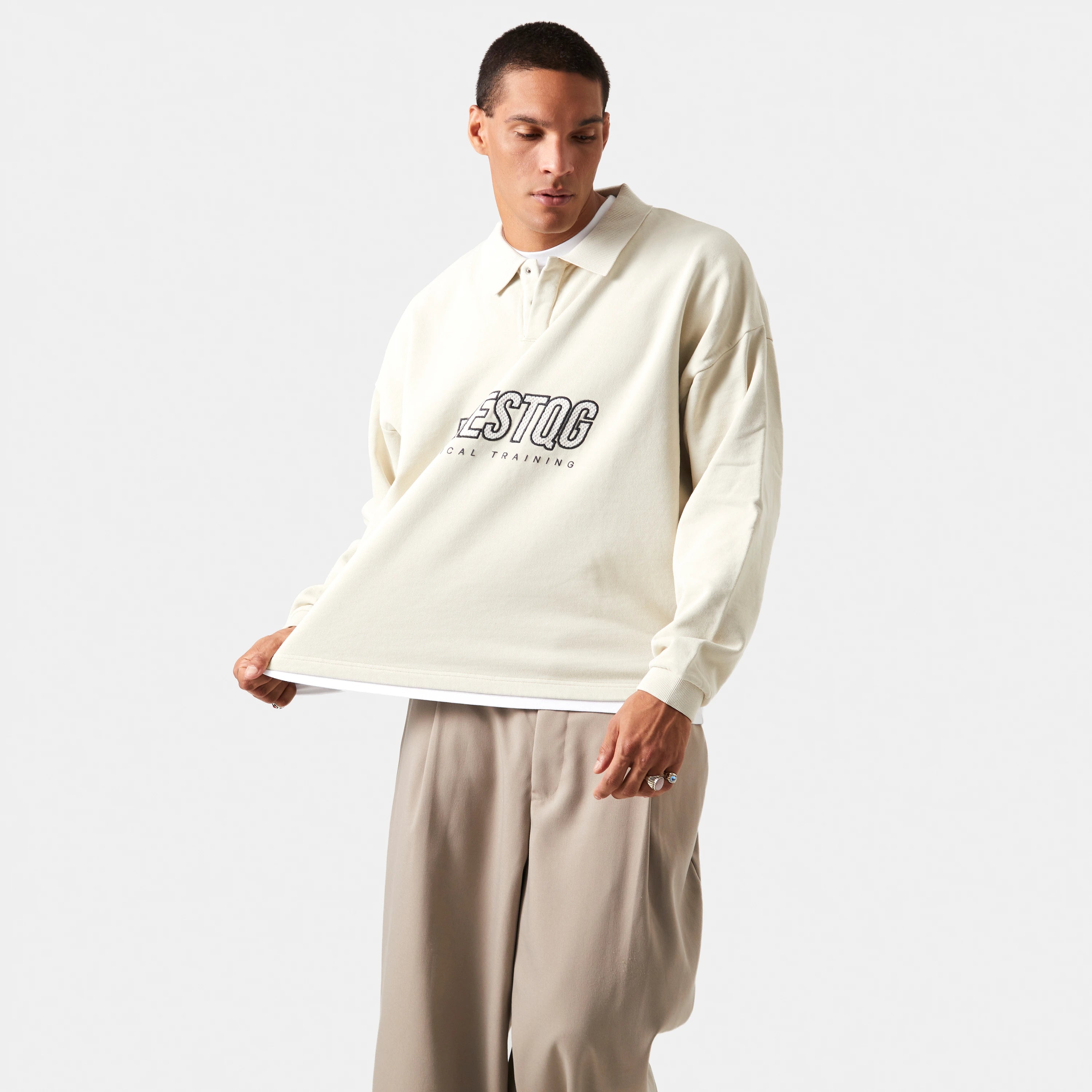 Mesh Off Sand Polo Hoodie Crewneck eme   