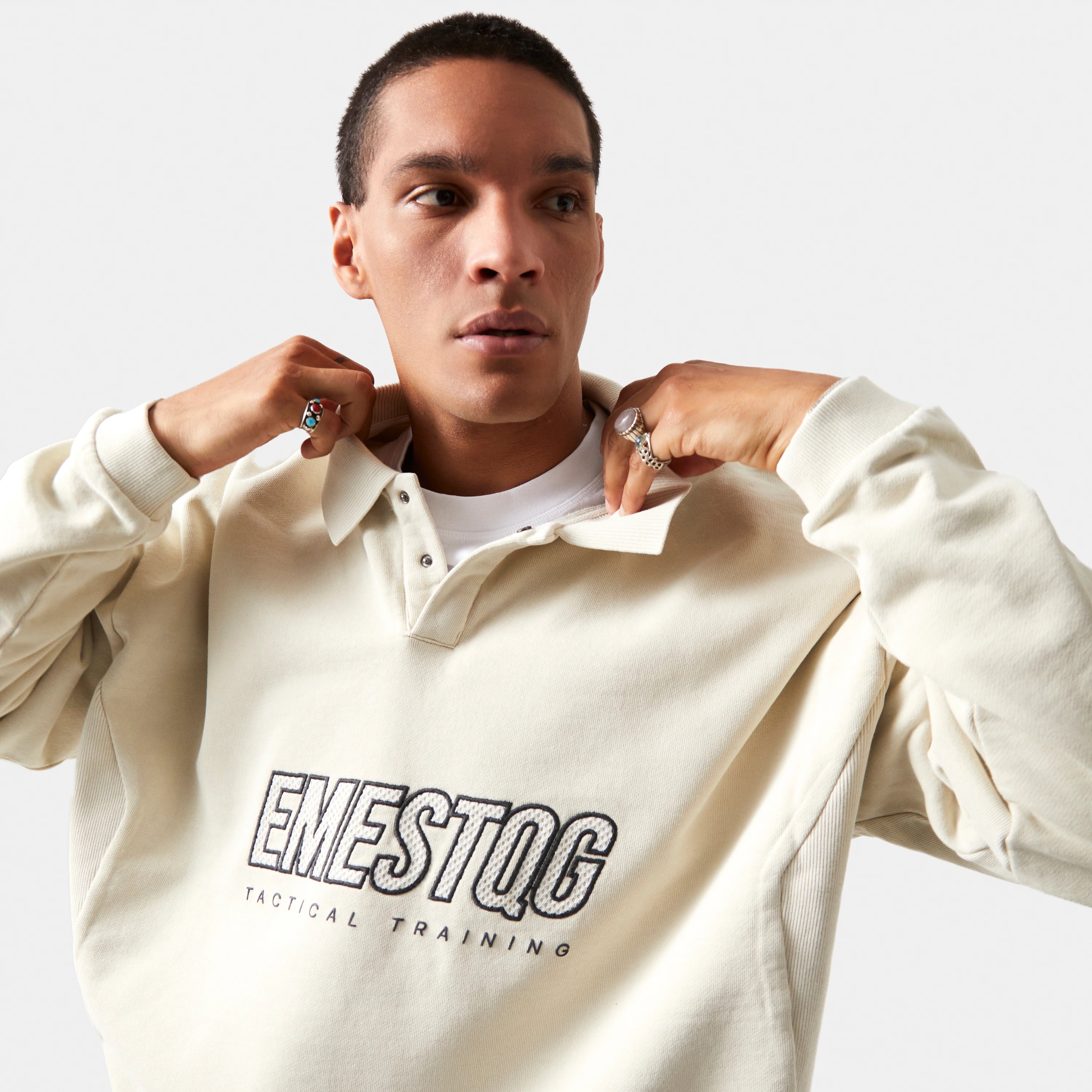 Mesh Off Sand Polo Hoodie Crewneck eme   