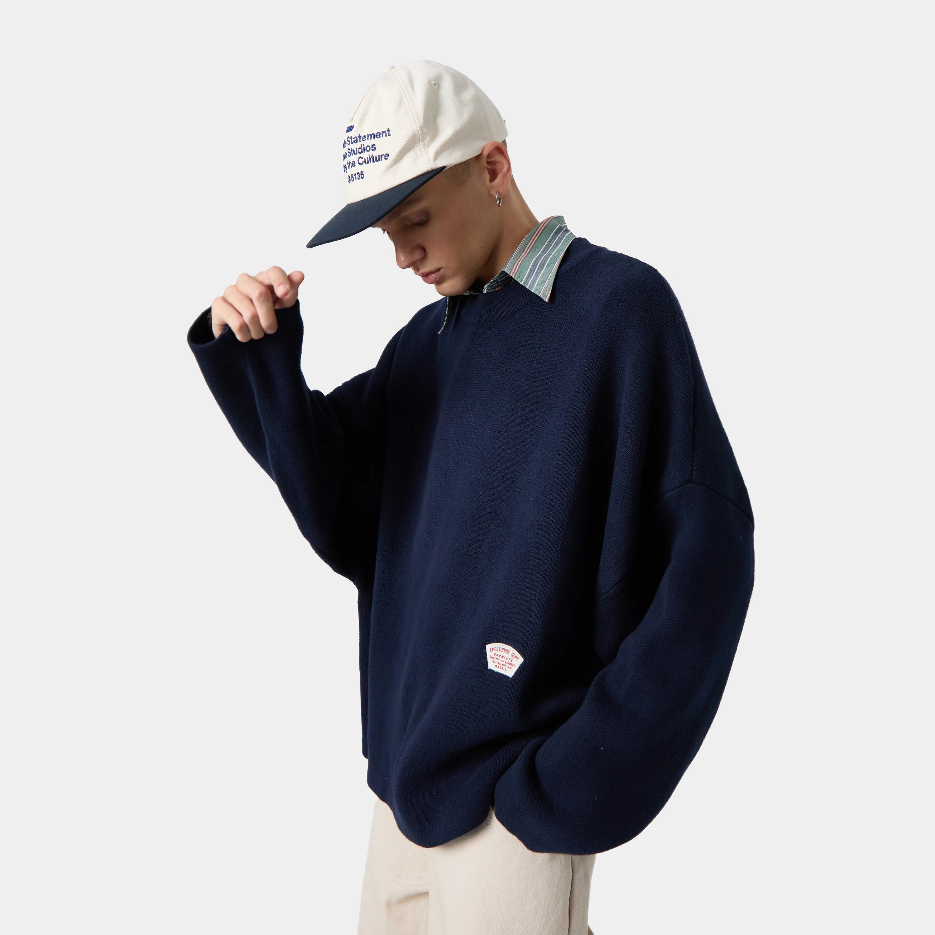 Department Navy Jacquard Oversized Knit Knit eme   