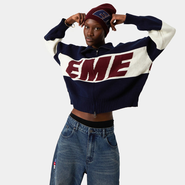 Thrill Navy Zipper Knit Knit eme   