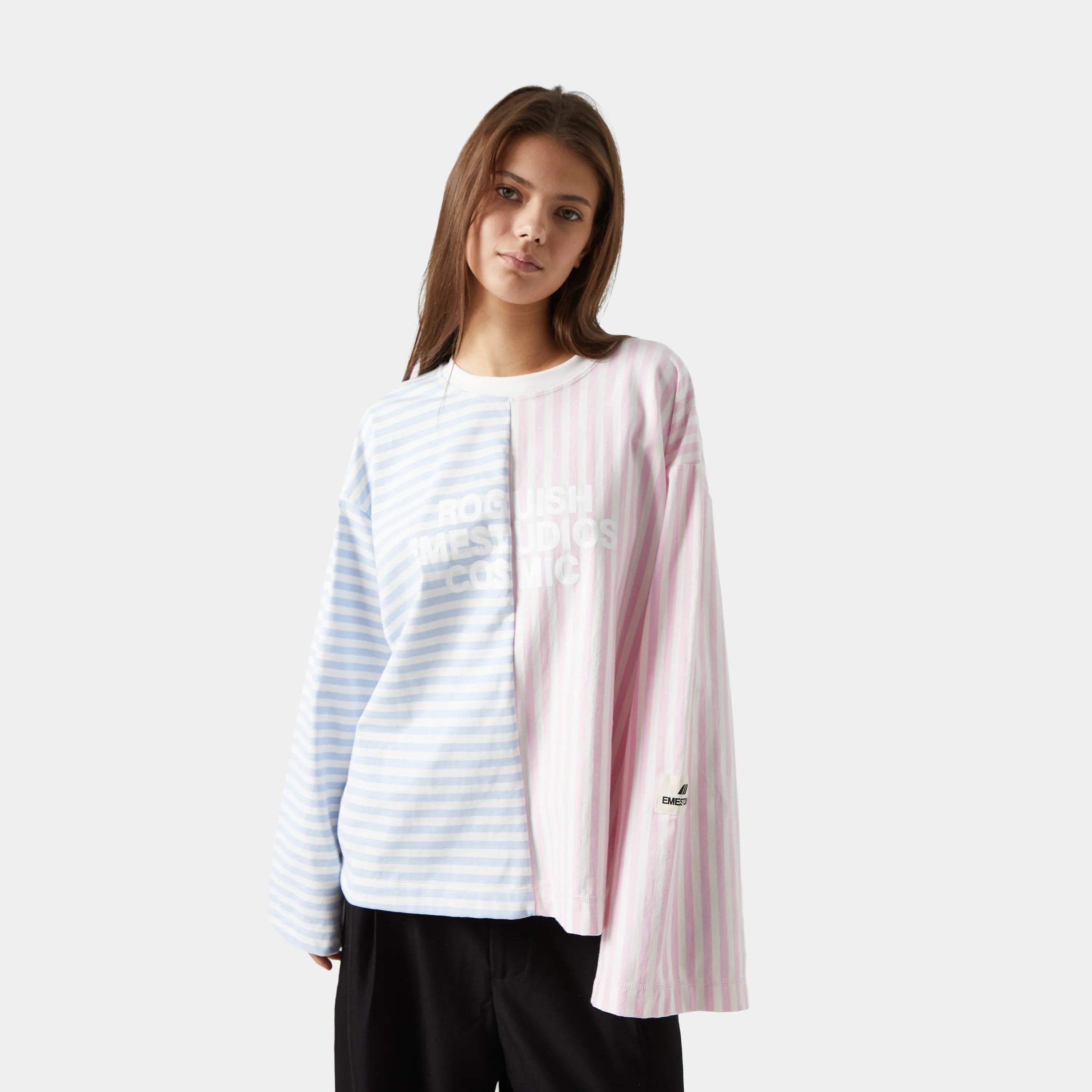 Roguish Striped Long Sleeve Pink Blue Long Sleeve eme   